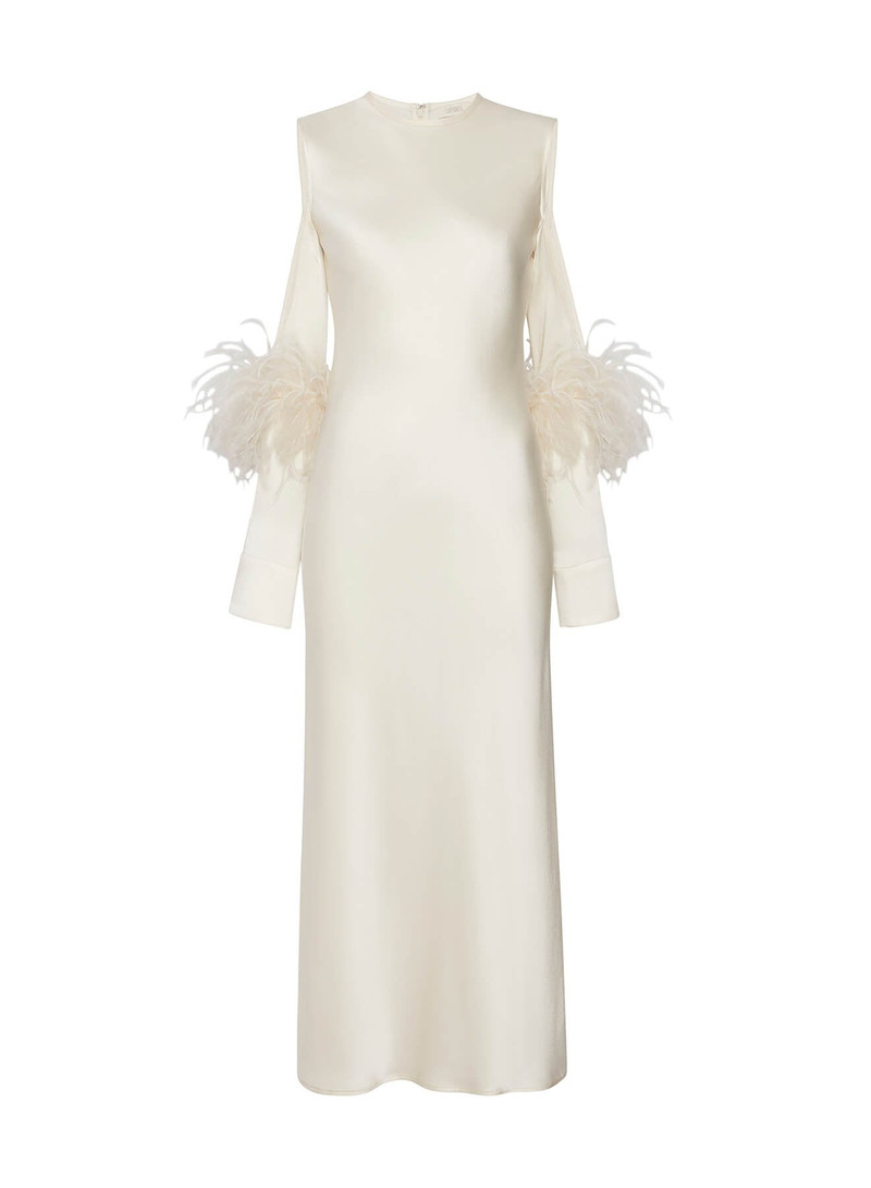 Doubleface Satin Bias Dress W Cut Outs And Ostrich - 1