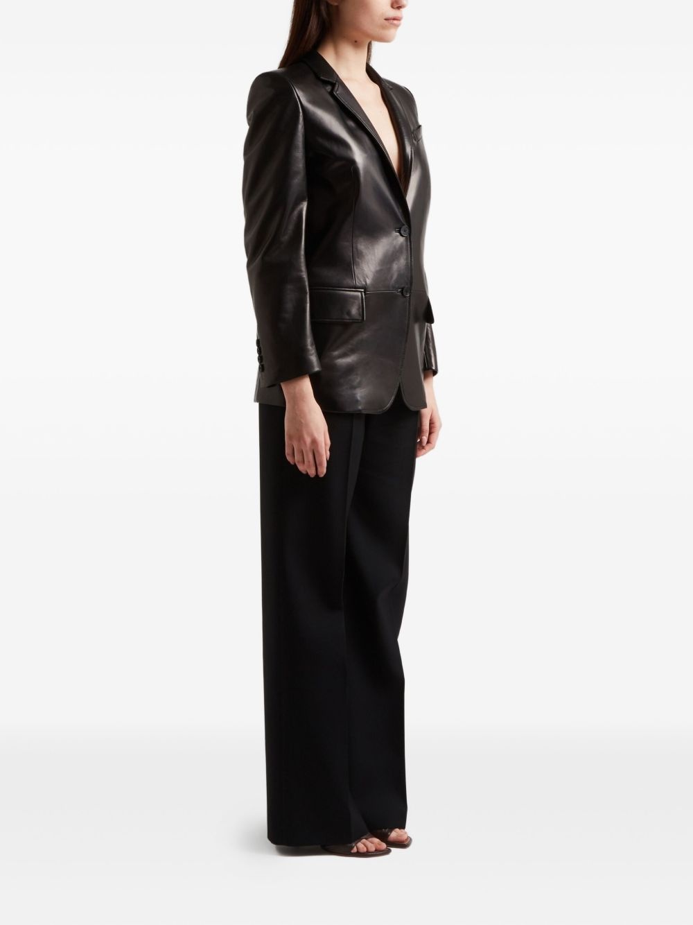 single-breasted leather blazer - 2