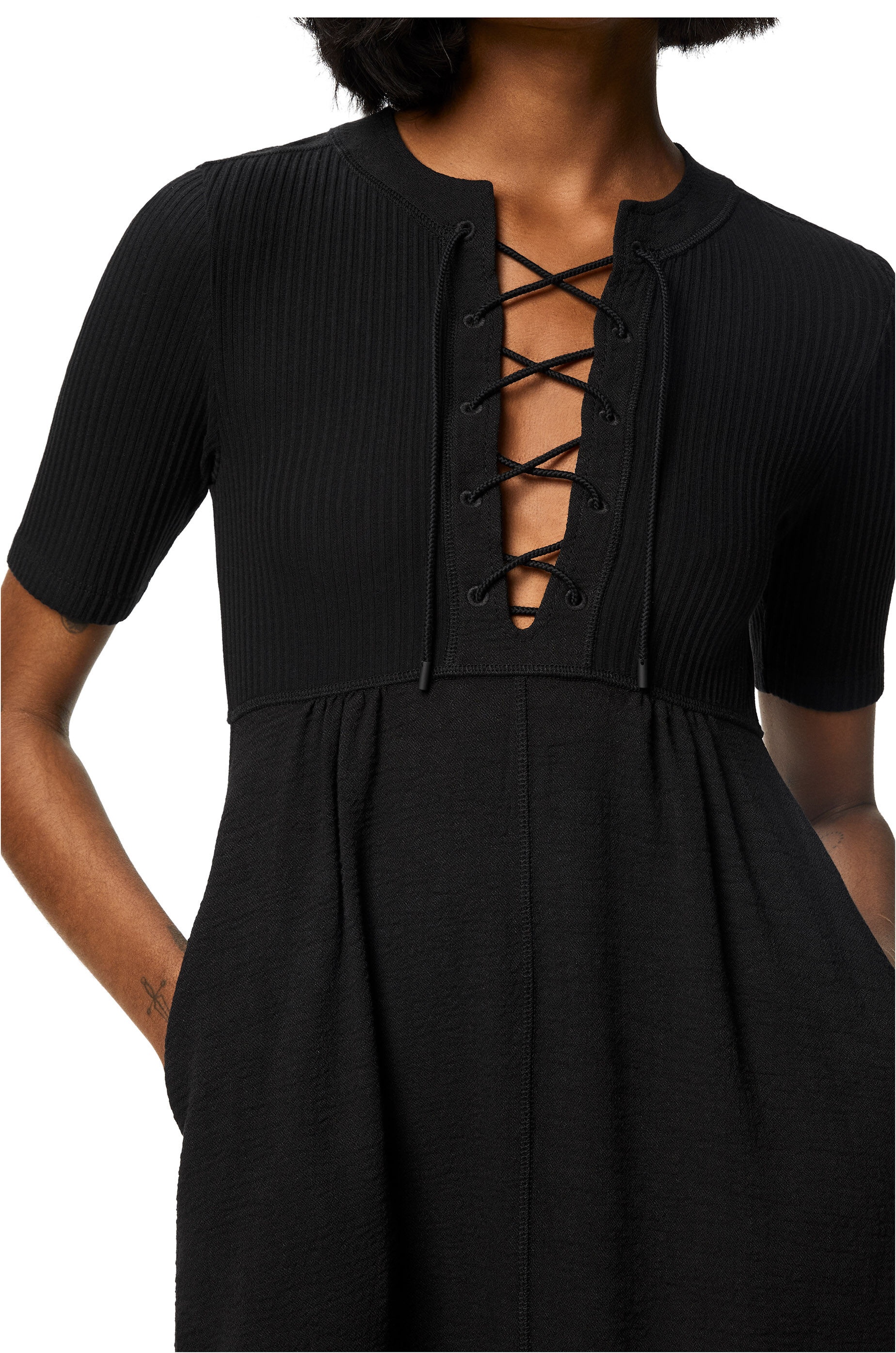 Lace up dress in linen and cotton - 4
