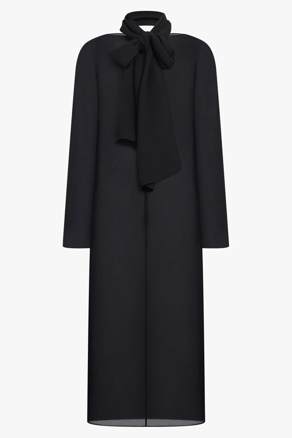 BOW L/S MIDI DRAPE DRESS WITH SCARF COLLAR | BLACK - 1