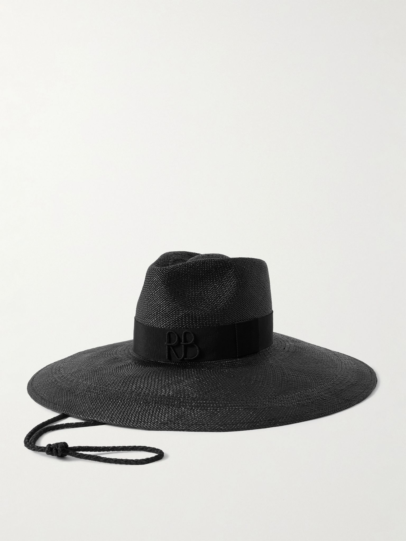 Embroidered silk grosgrain-trimmed straw hat Black - 1
