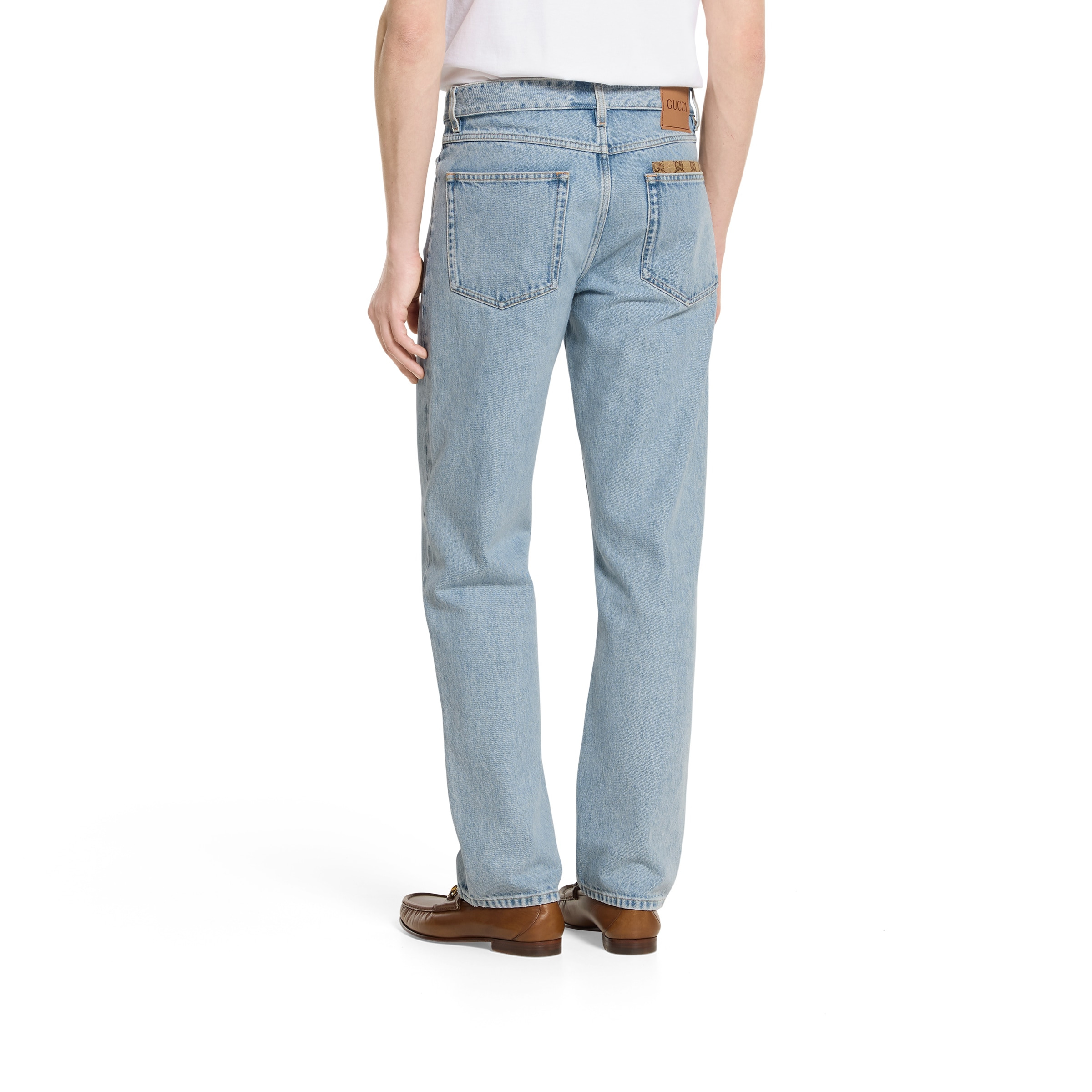 Washed denim pant with GG insert - 4