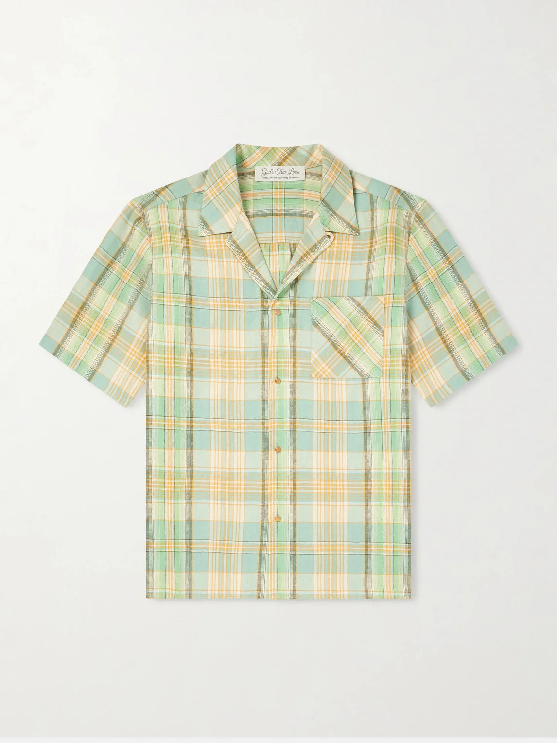 Convertible-Collar Checked Linen Shirt - 1