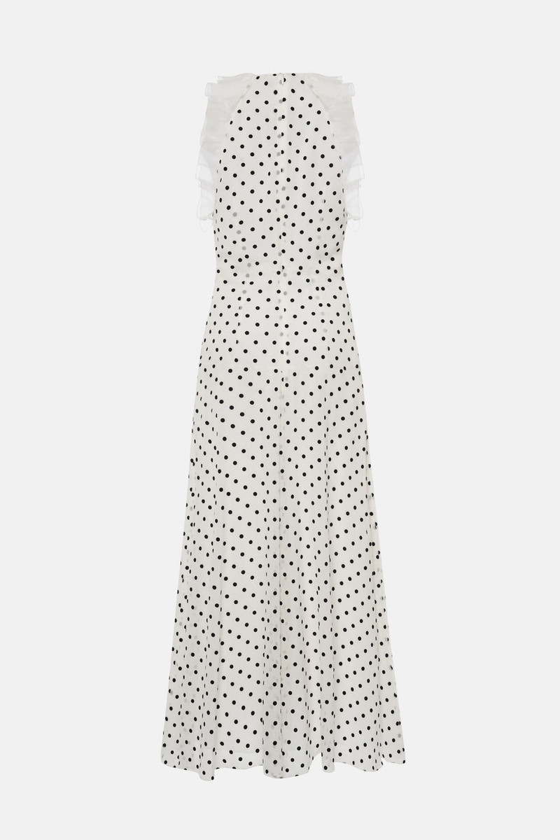 Alessandra Rich FLOCKED POLKA DOT SILK GEORGETTE SLEEVELESS DRESS outlook