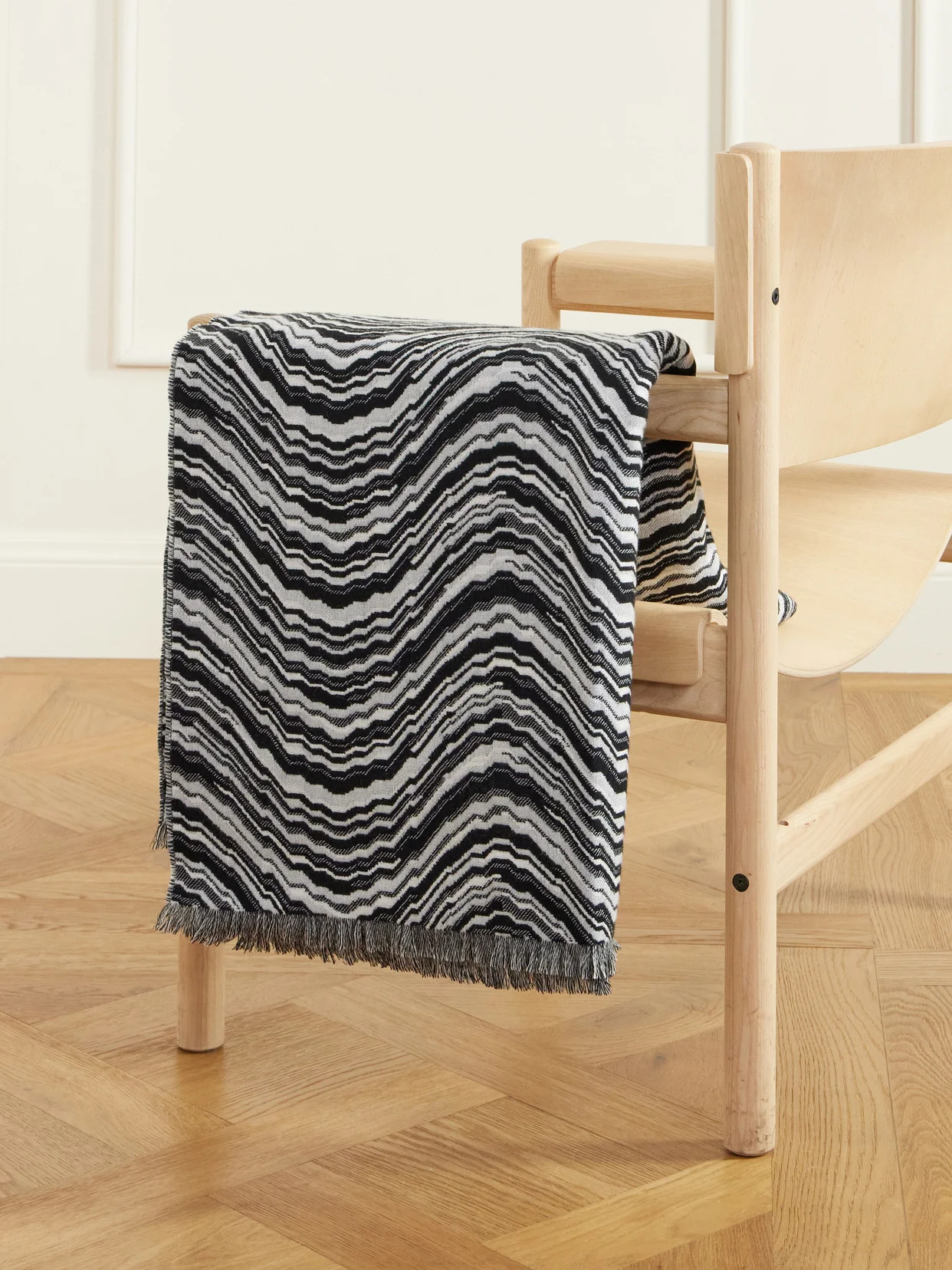 Fringed Striped Wool-blend Throw - 1