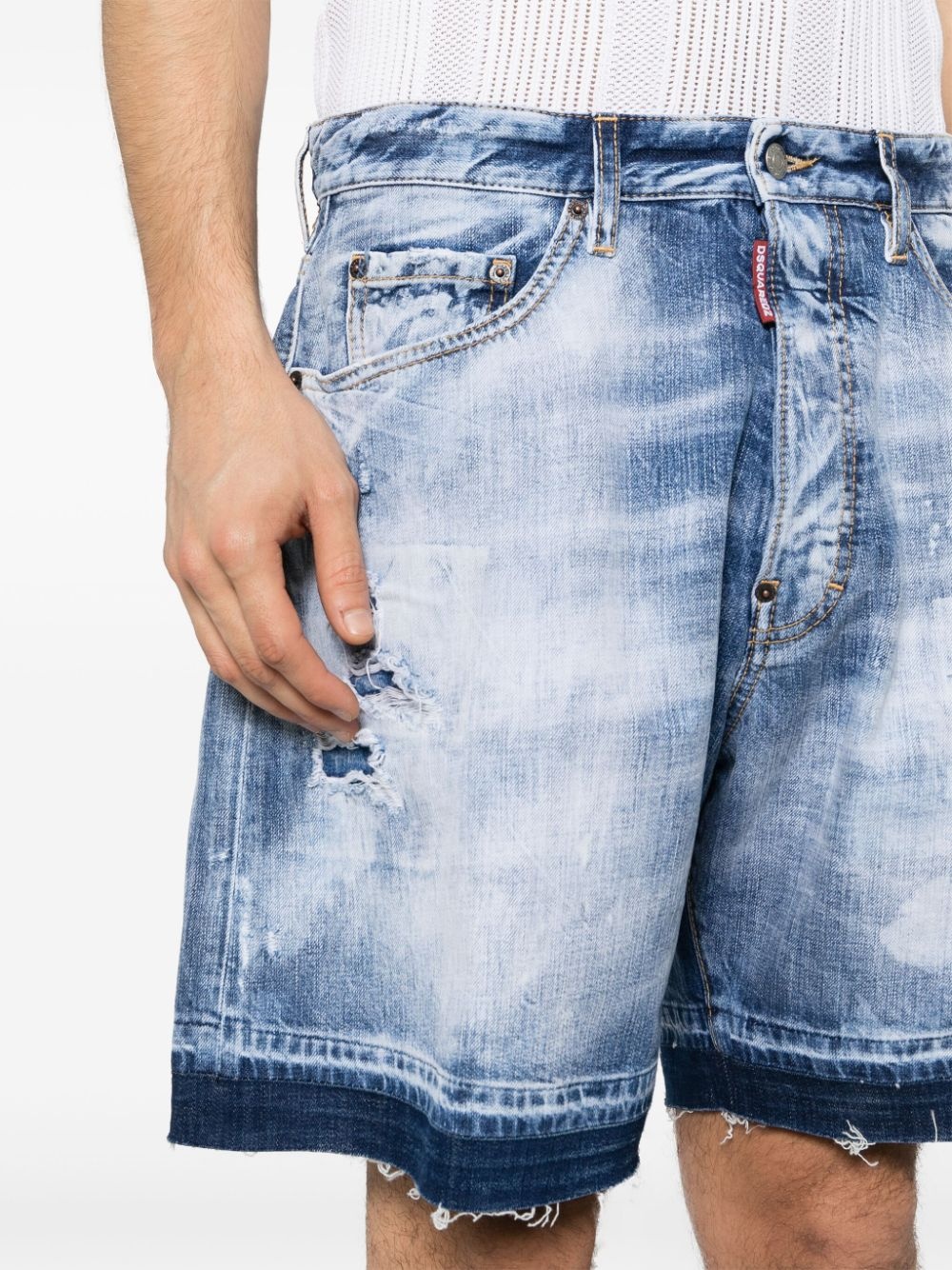distressed washed-denim shorts - 5