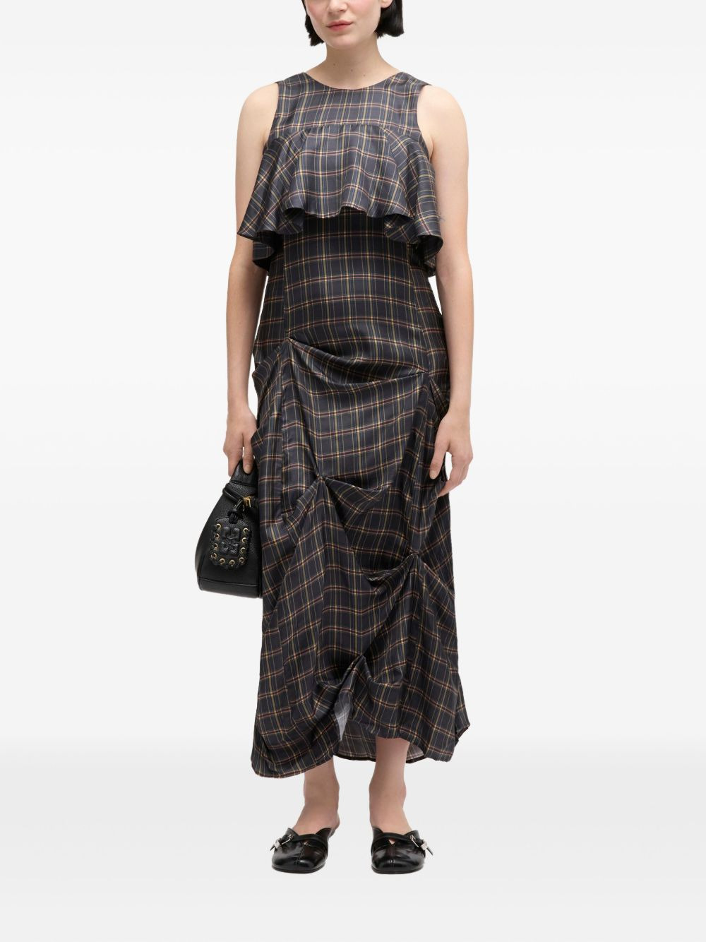 ruffled checked midi dress - 2