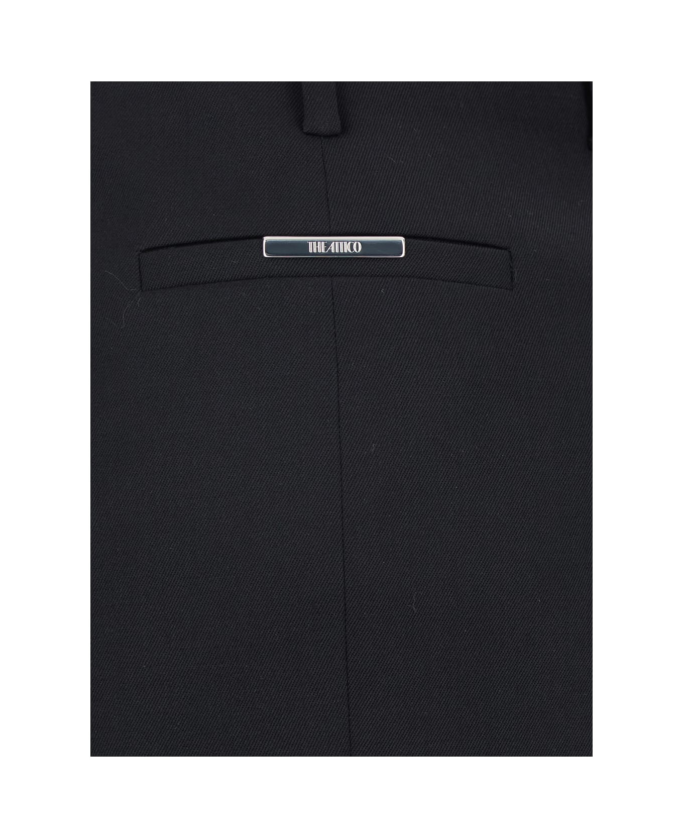 Black Skirt With Two Front Slits And Logo Plaque On The Rear In Wool Woman - 3