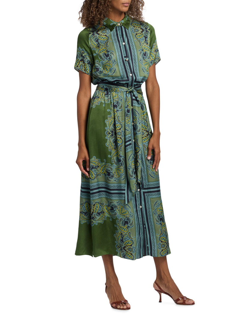 Women's Esmeralda Paisley Satin Midi-Shirtdress - Moss Scarf 4