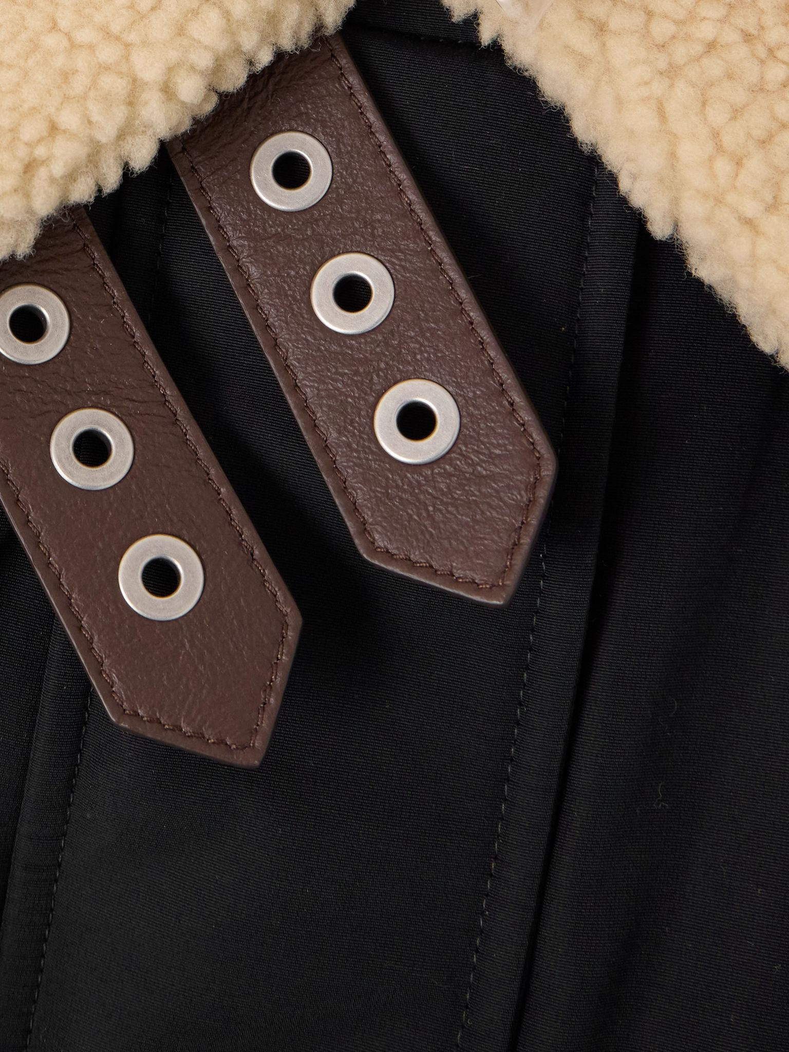 Shearling-trimmed cotton-blend shell jacket Black - 4