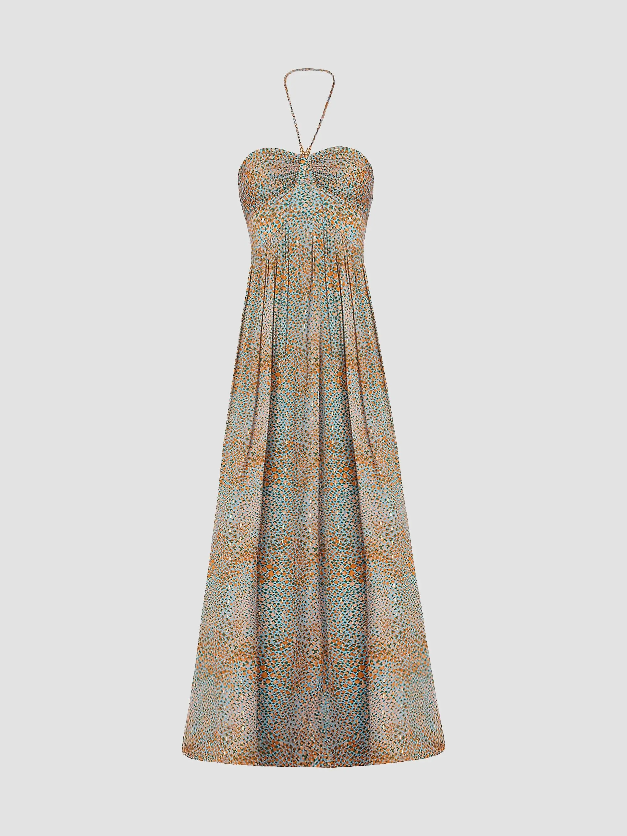 Women's Grace Clip-Dot Halterneck Gown - Apricot Sky Blue - 1