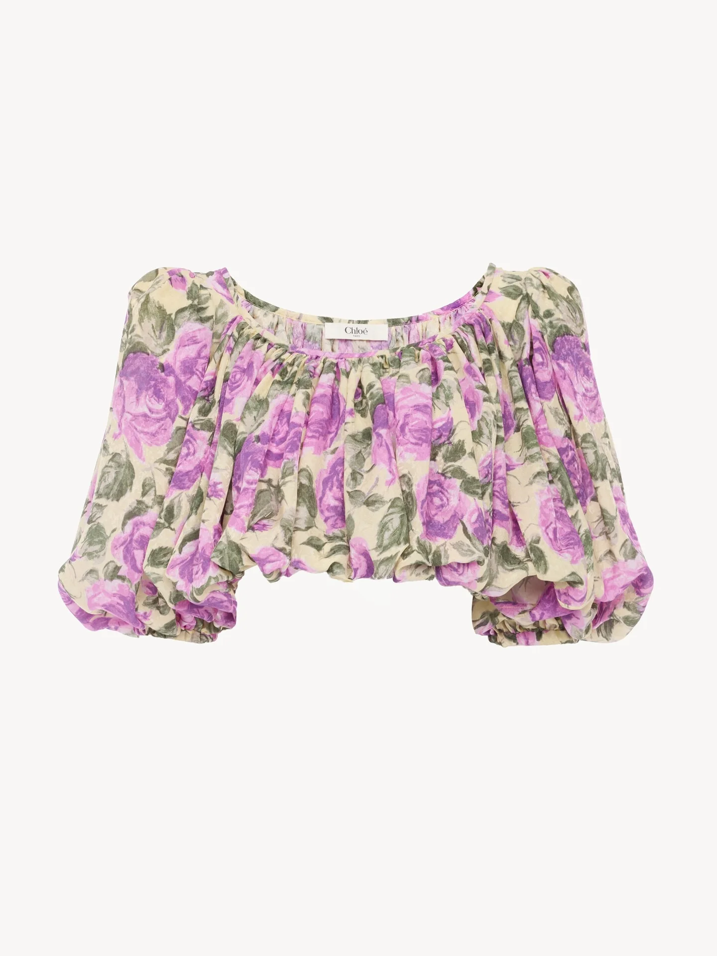 PUFF-SLEEVE CROPPED TOP IN SILK JACQUARD - 1