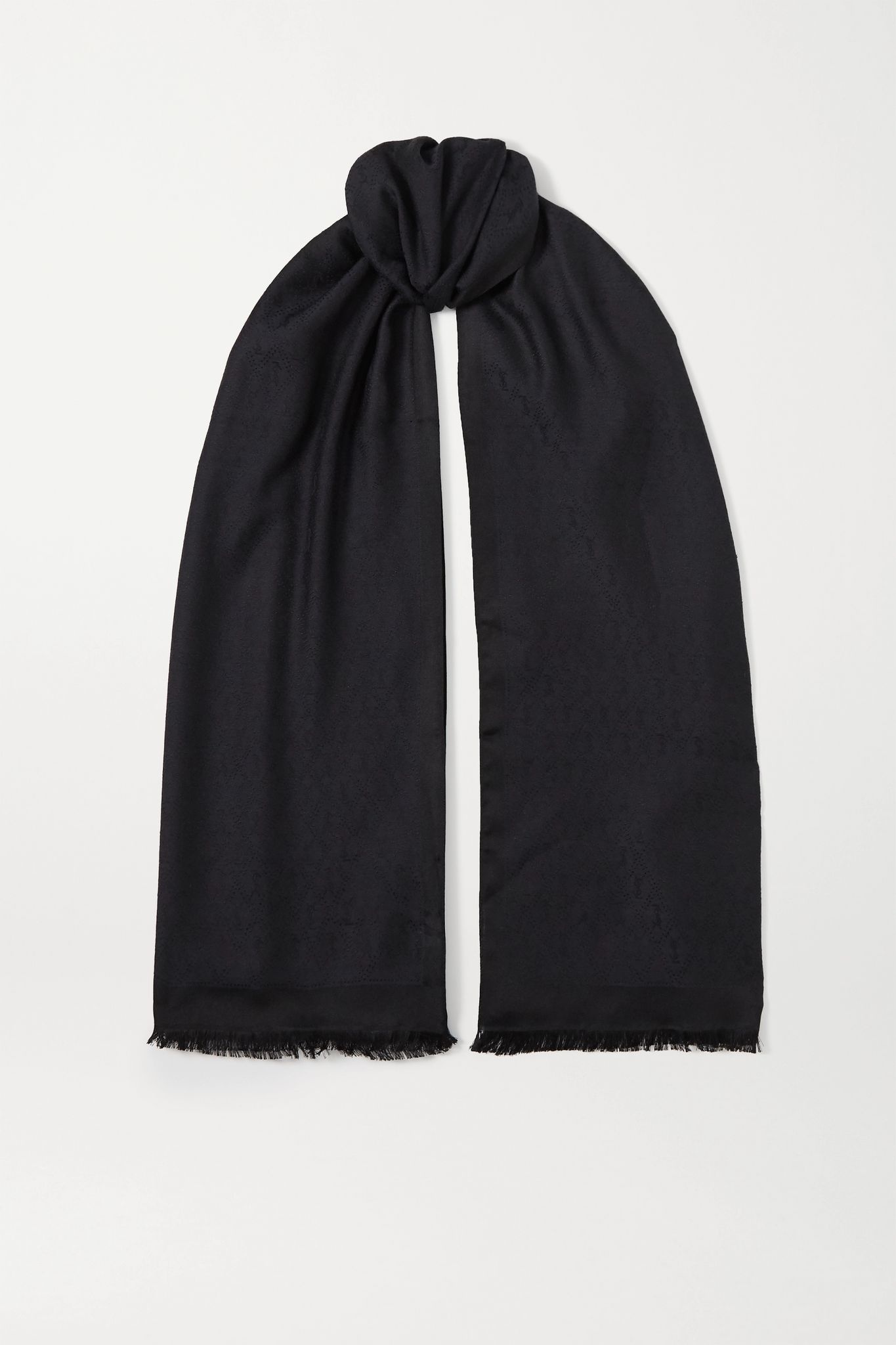 Fringed silk and wool-blend jacquard scarf - 1