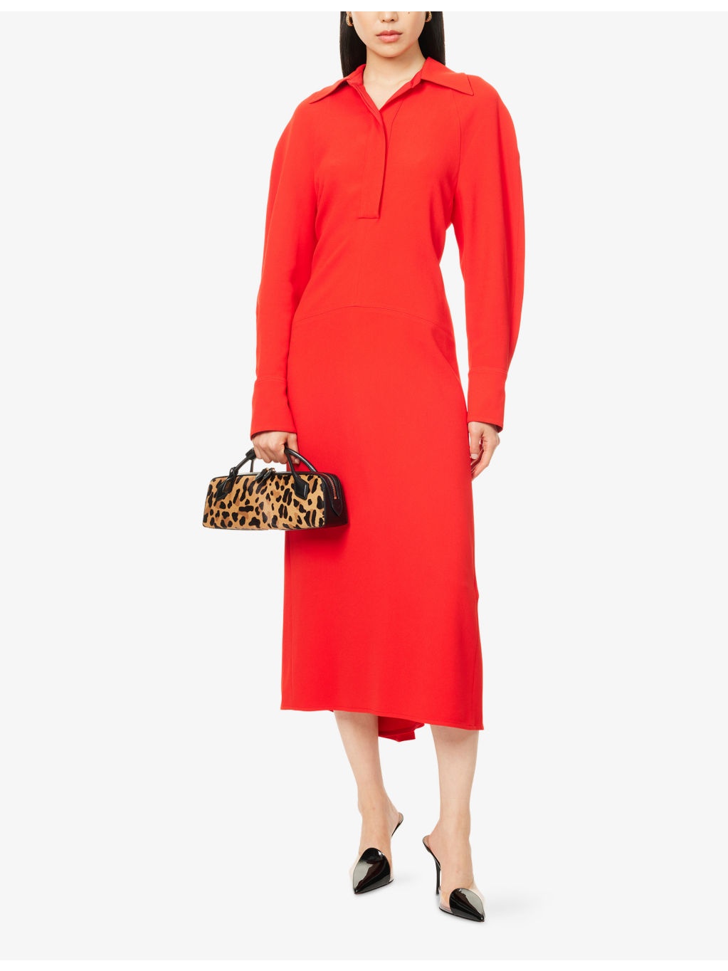 Polo-Collar Ruched Stretch-Woven Midi Dress - 2