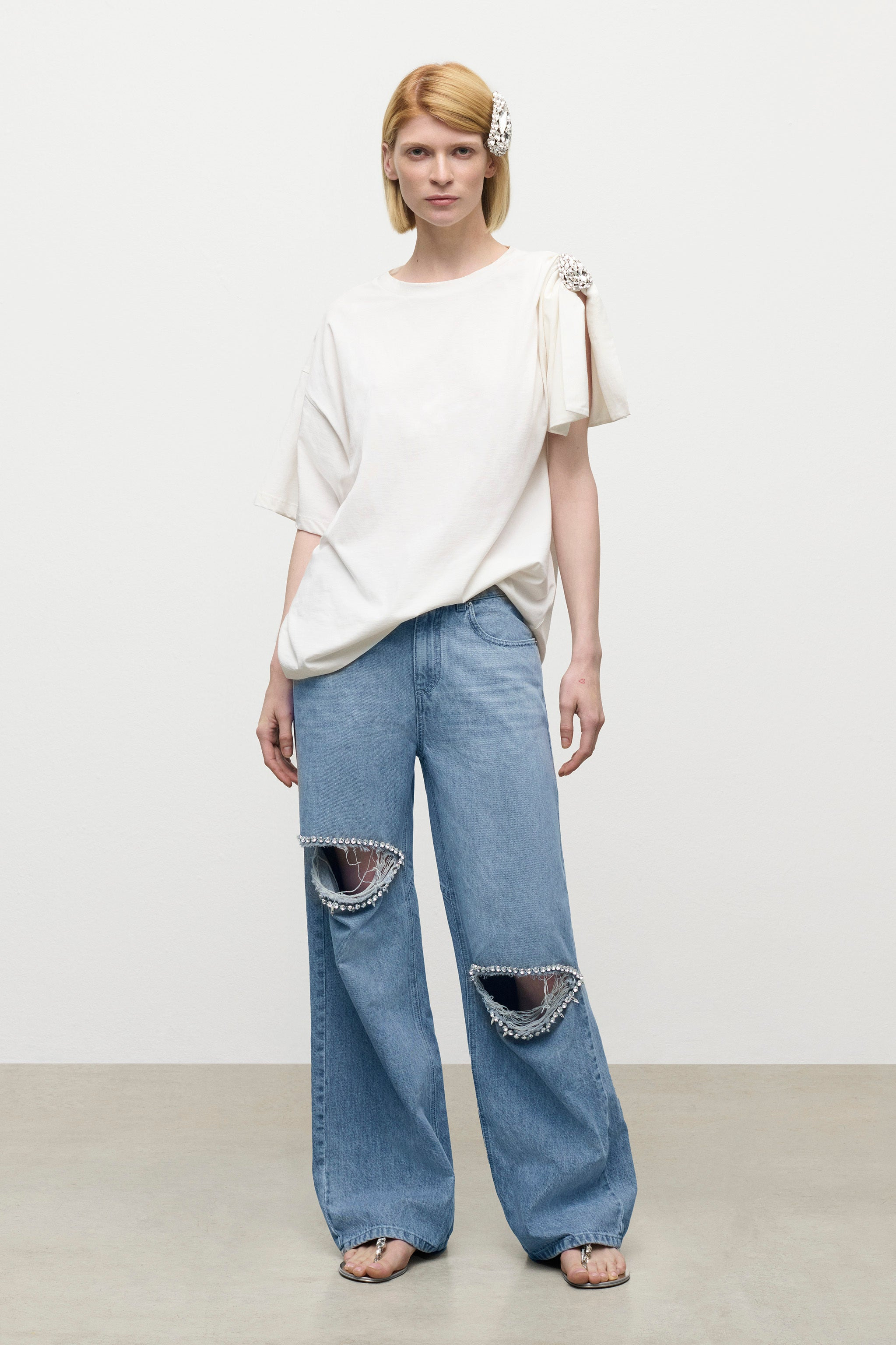 CRYSTAL CLUSTER ASYMMETRICAL SHORT SLEEVE T-SHIRT - 3