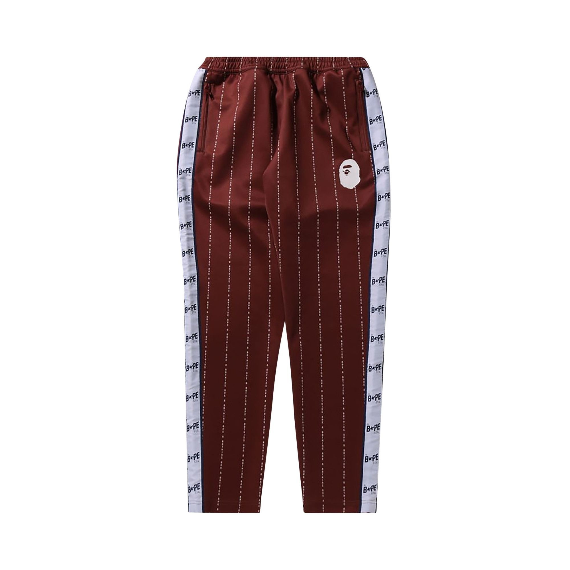 BAPE Text Stripe Jersey Pants 'Brown' - 1