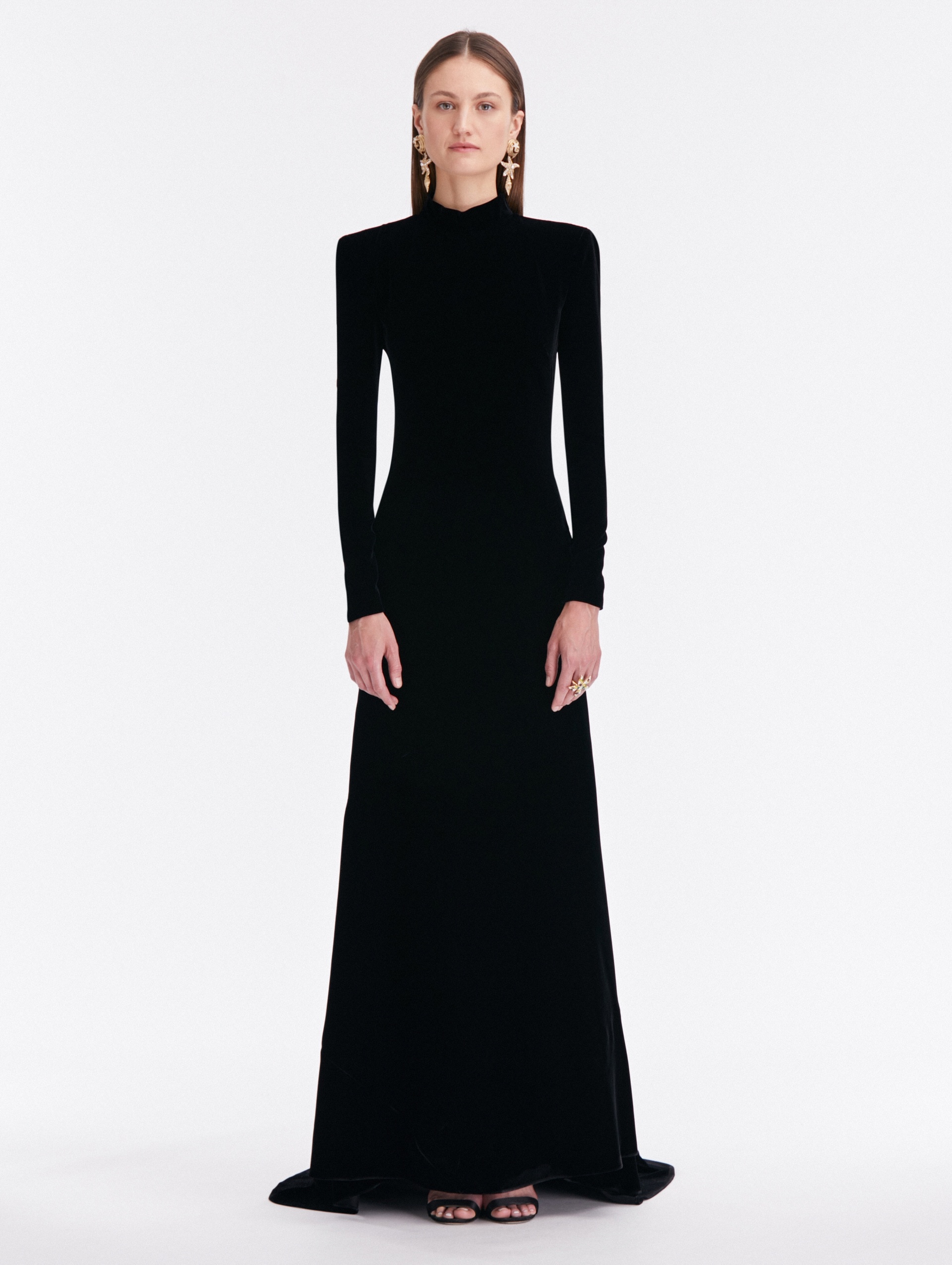 MOCK NECK VELVET GOWN - 1