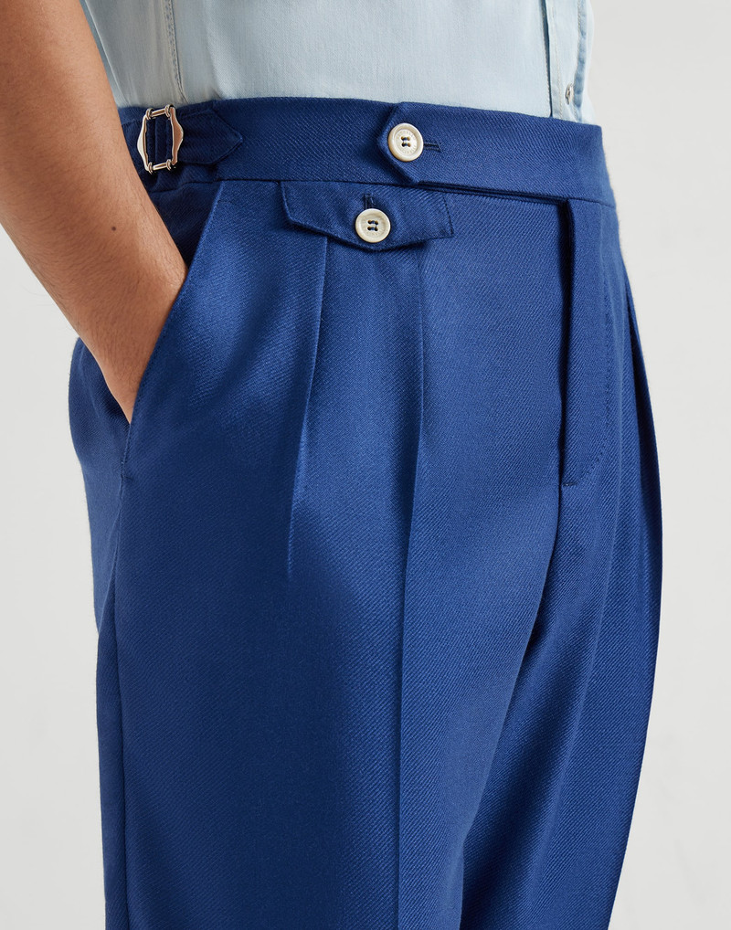 Cashmere and silk diagonal trousers with double pleats and waist tabs 4