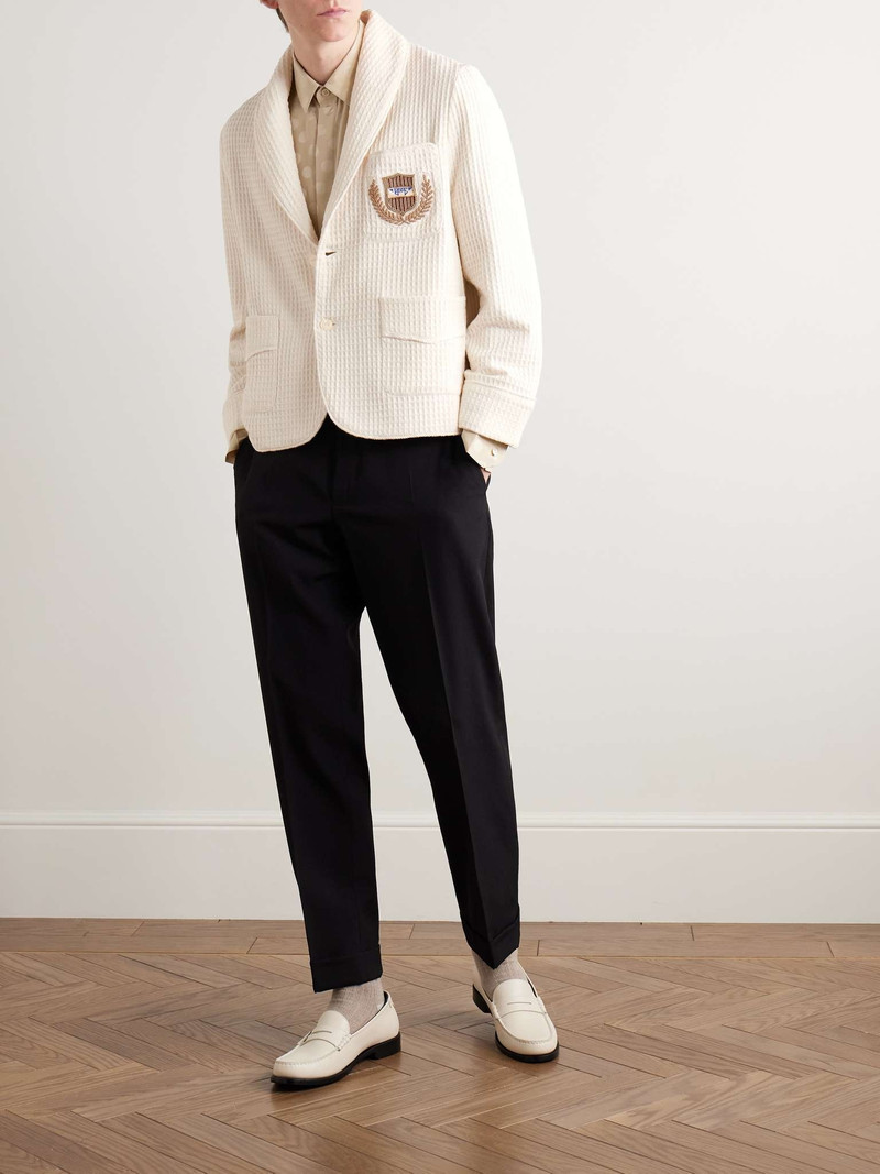BODE Shawl-Collar Embellished Waffle-Knit Cotton Blazer outlook