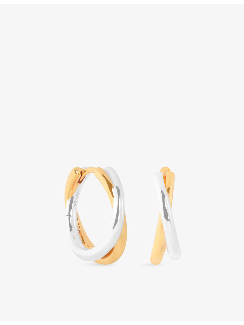 Crossover Illusion Twist Mixed Metal 18ct Yellow-Gold and Rhodium-Plated Sterling-Silver Huggie Hoop 1