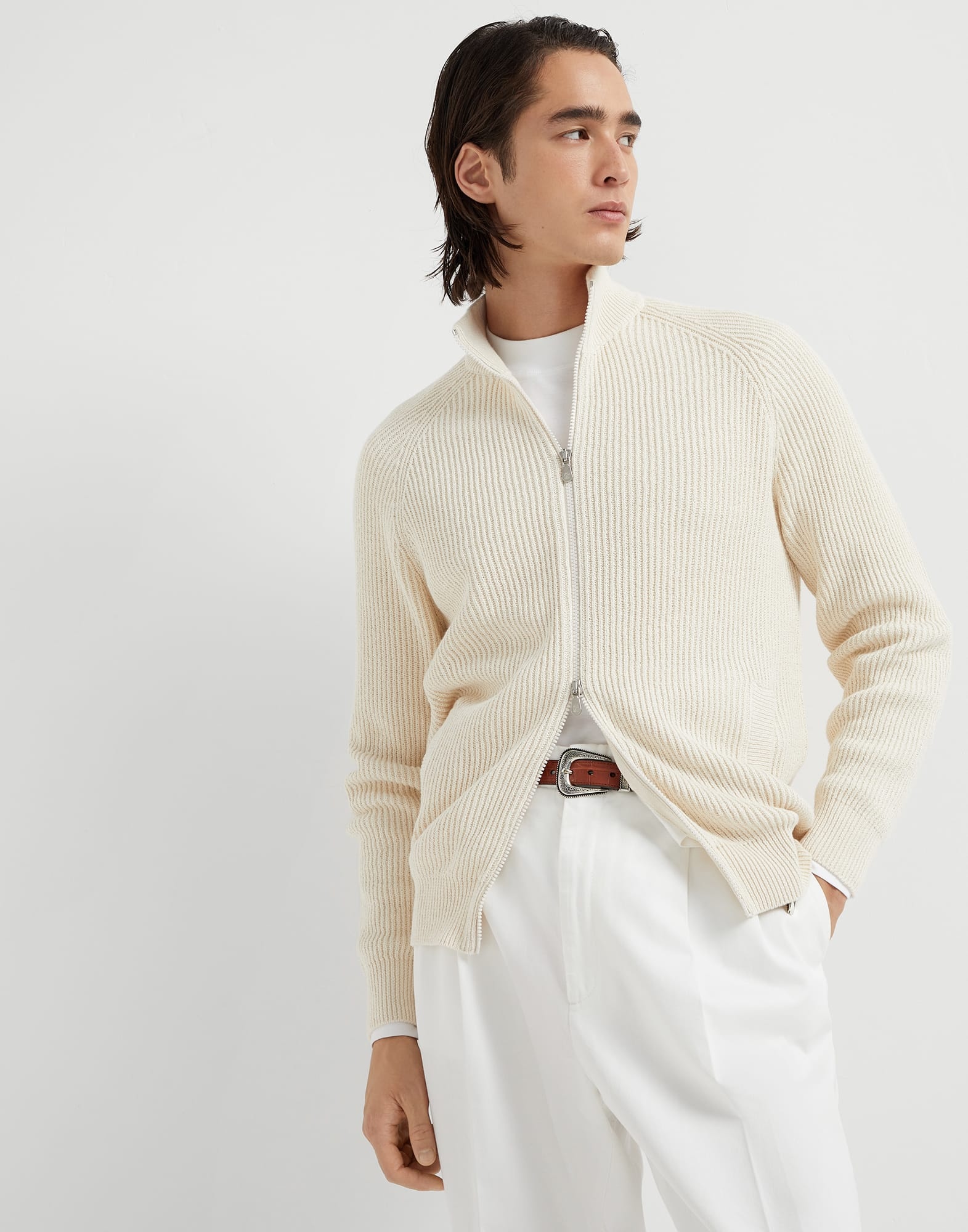 【送料&関税込】Brunello Cucinelli Half English Rib Full Zip Brunello Cucinelli Malfilé Cotton English Rib Cardigan with