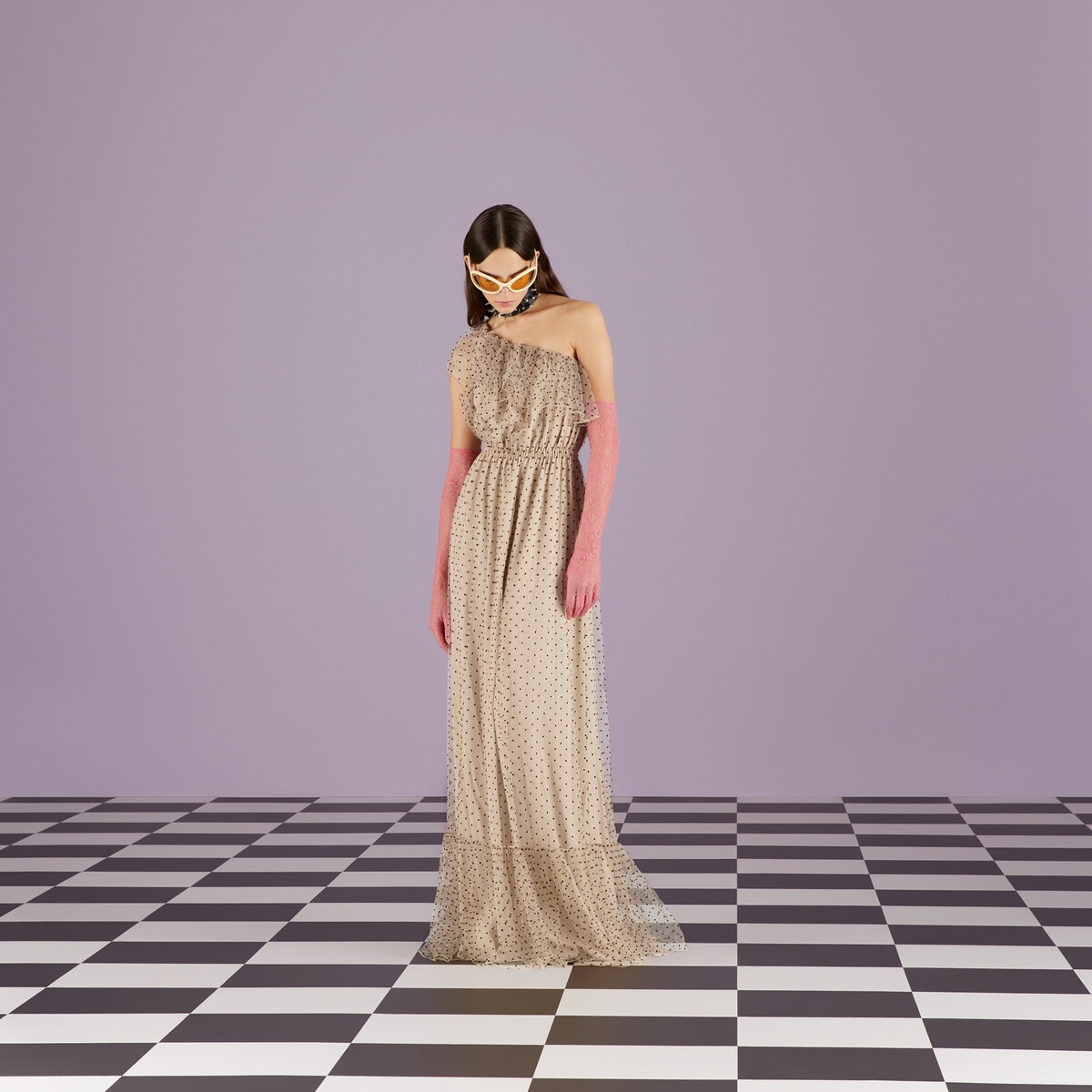 Long polka dot sleeveless tulle dress - 5