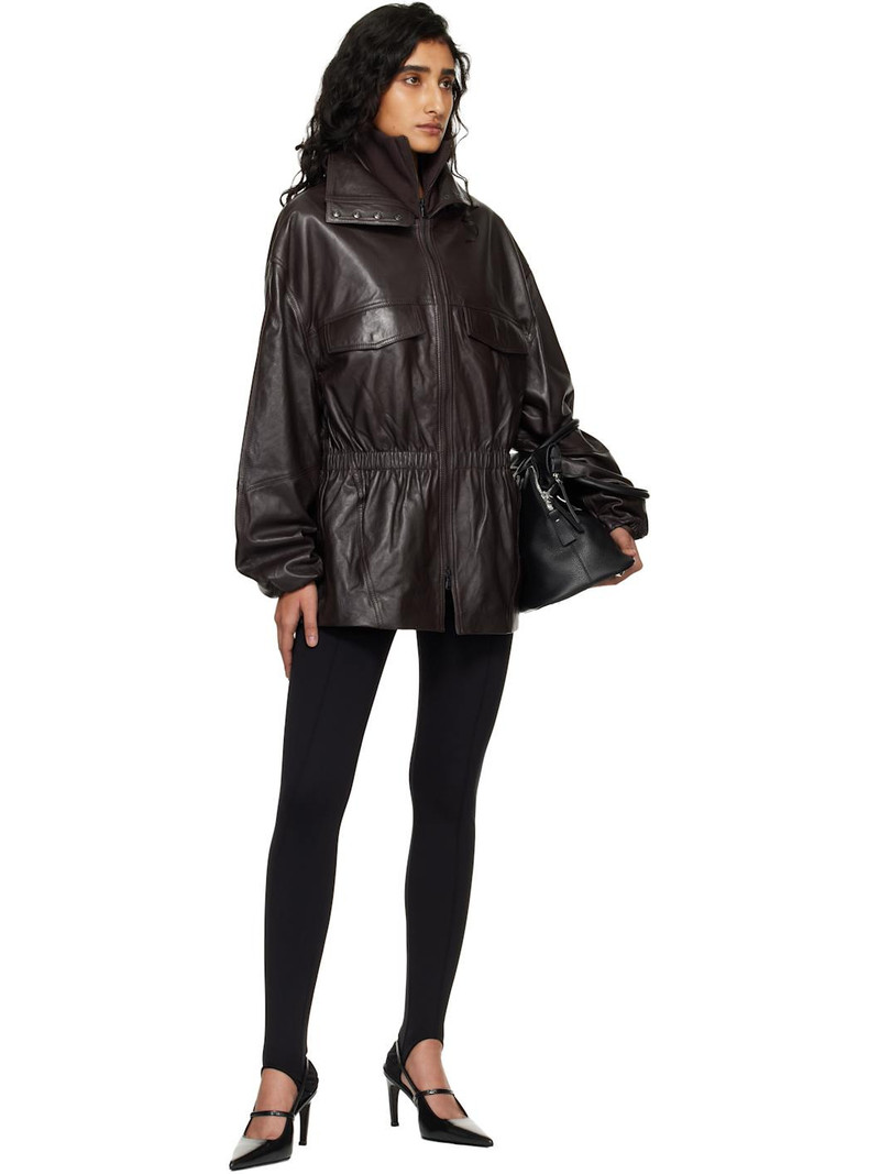 The Frankie Shop Burgundy Carnaby Funnel Neck Leather Jacket outlook