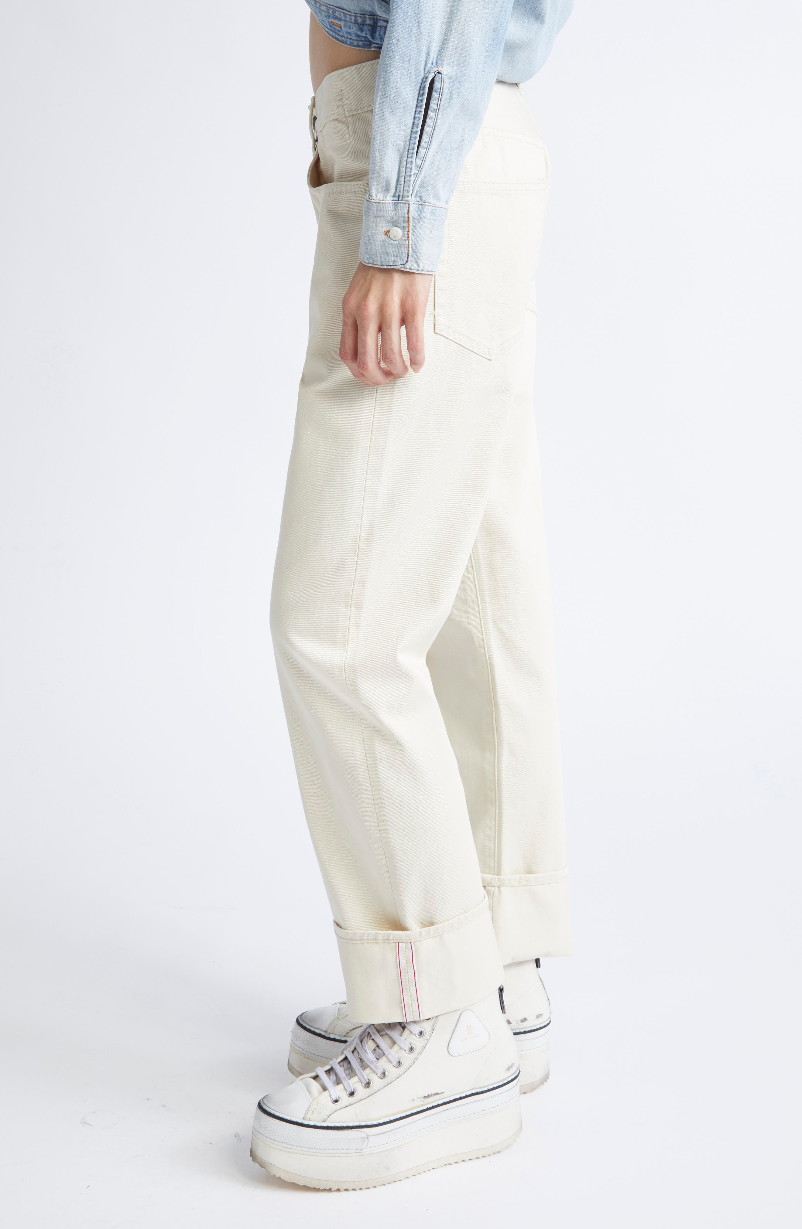 R13 Cuffed X-Boyfriend Jeans in Bone White Selvedge at Nordstrom - 4