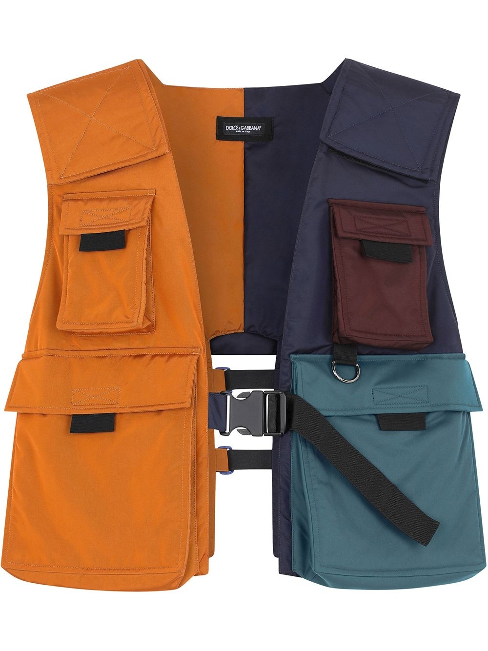 multi-pocket colour-block vest - 1