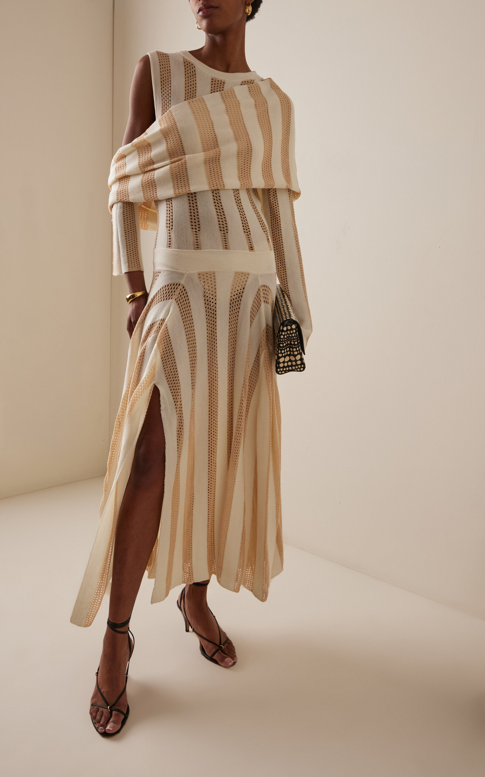Shrug Draped Wool-Blend Maxi Dress ivory - 2