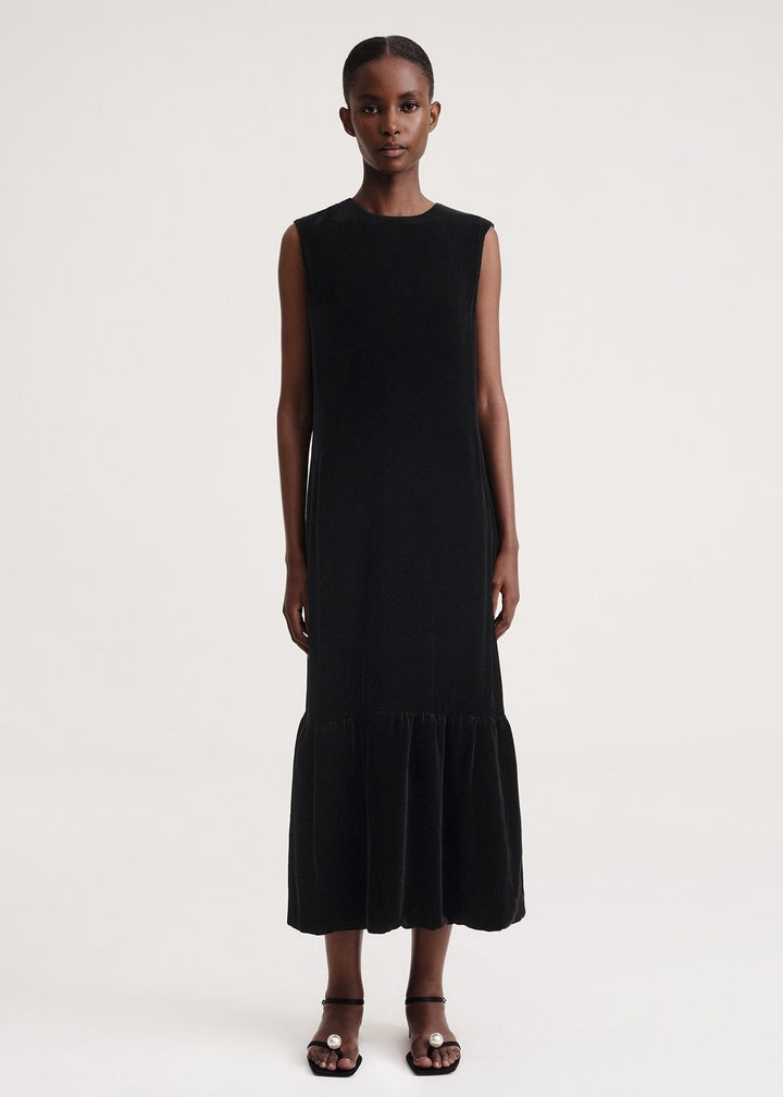 Gathered-hem velvet dress black - 5