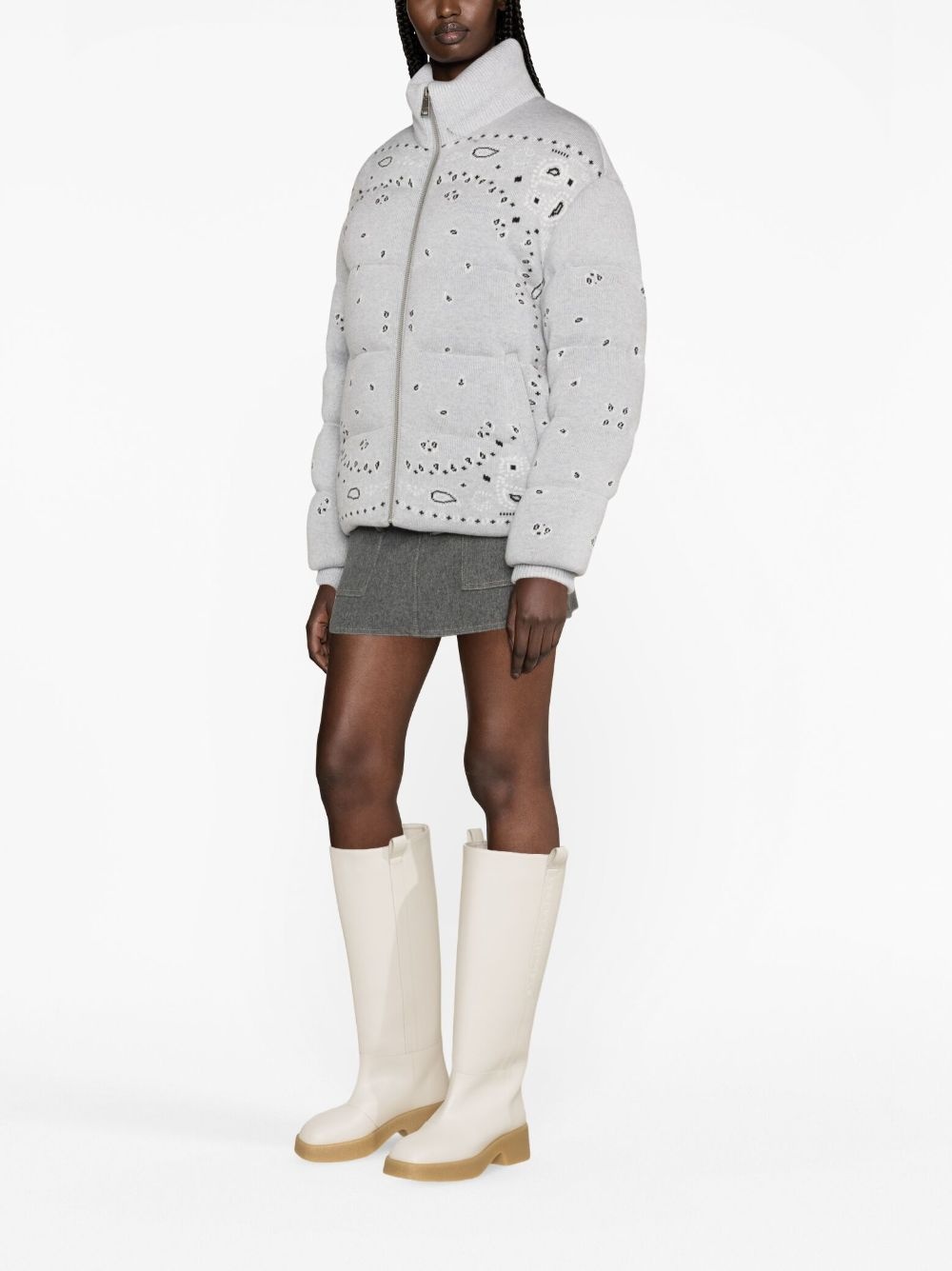 bandana-print zip-up down jacket - 3