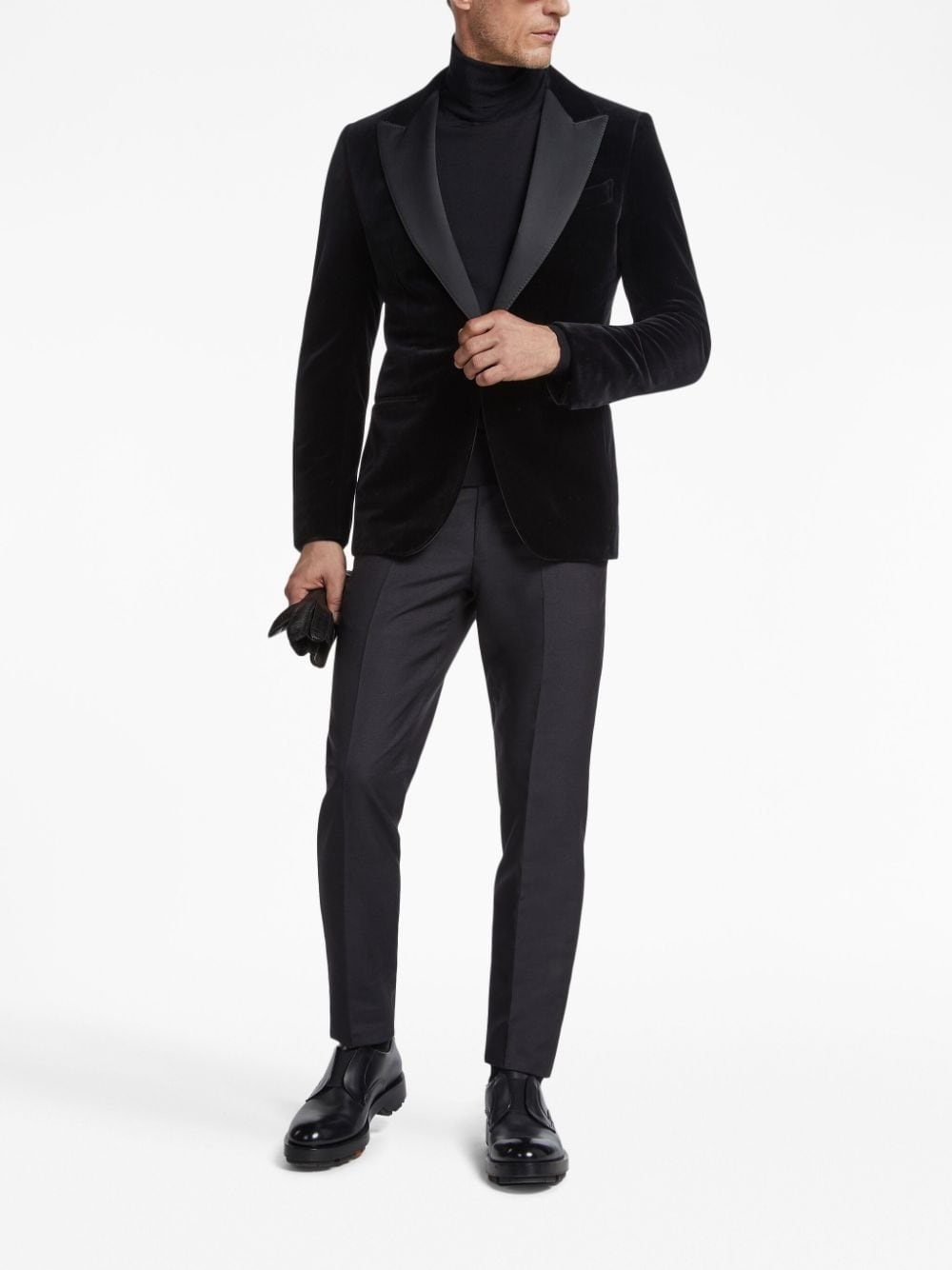 single-breasted velour blazer - 2
