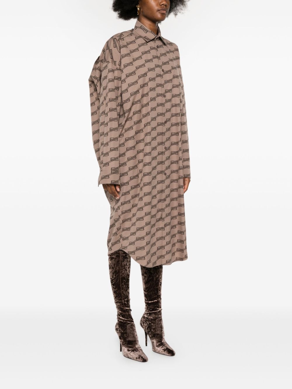 monogram-print long-sleeve shirtdress - 3
