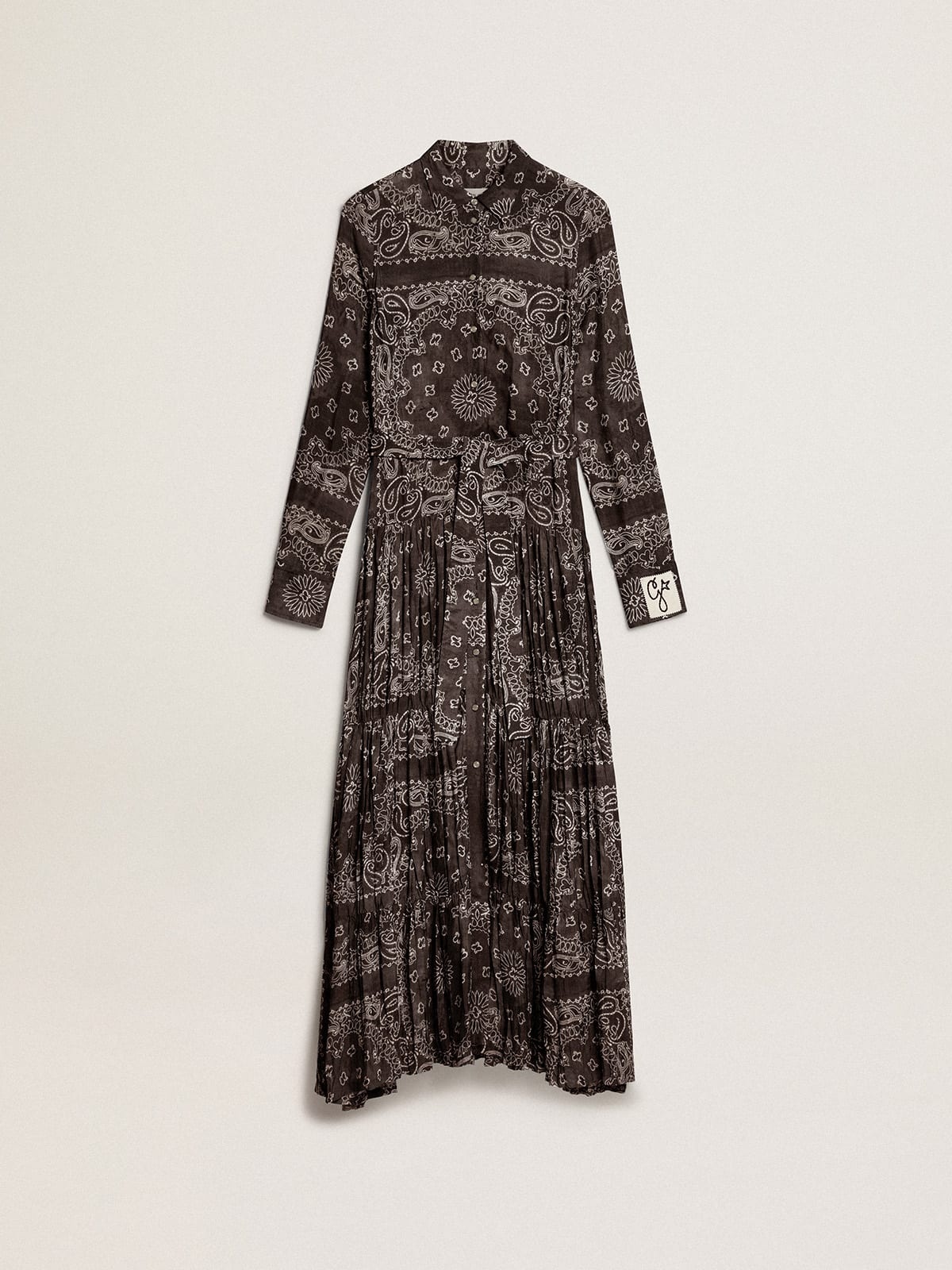 Anthracite-gray shirt dress with paisley print - 1