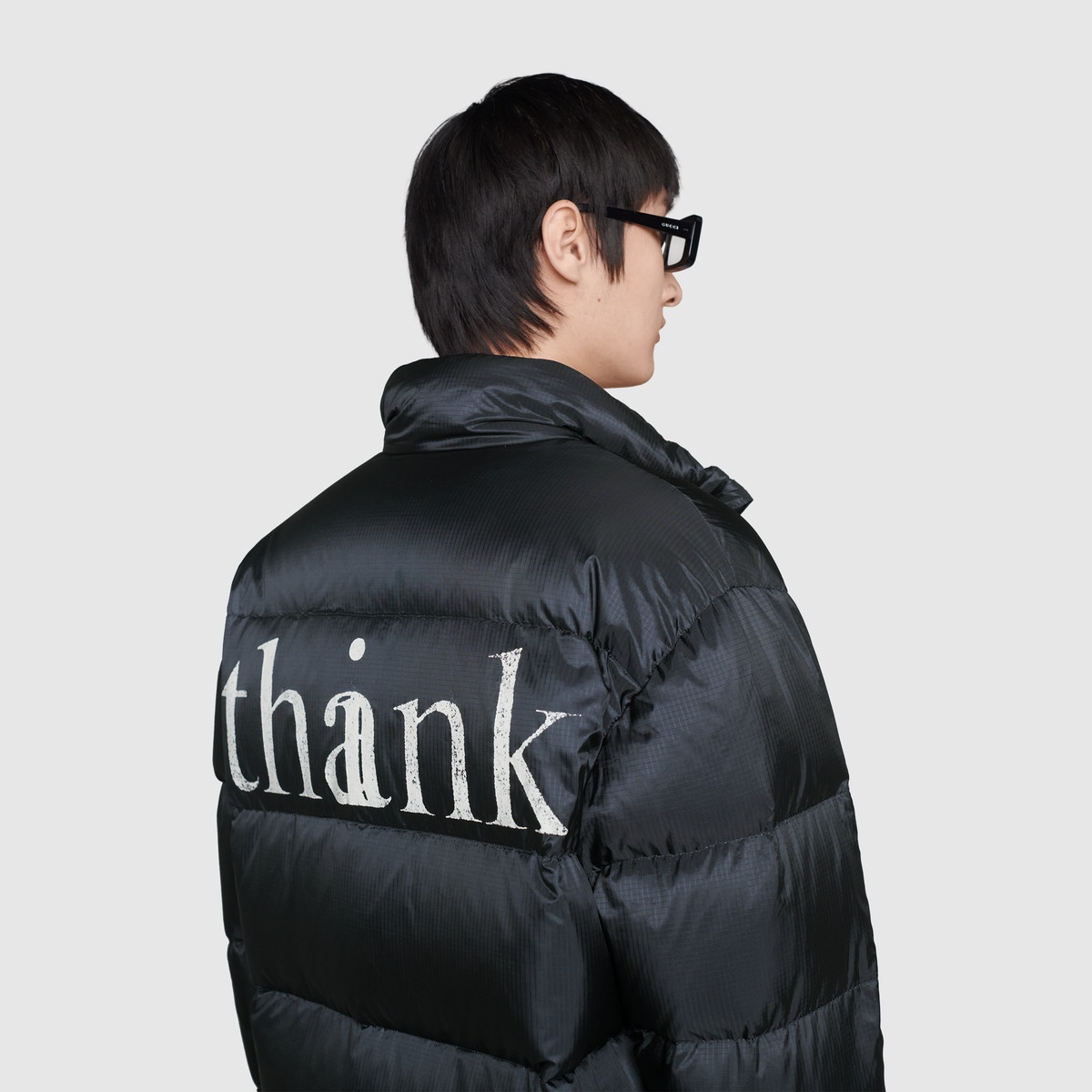 'think/thank' print nylon down jacket - 7