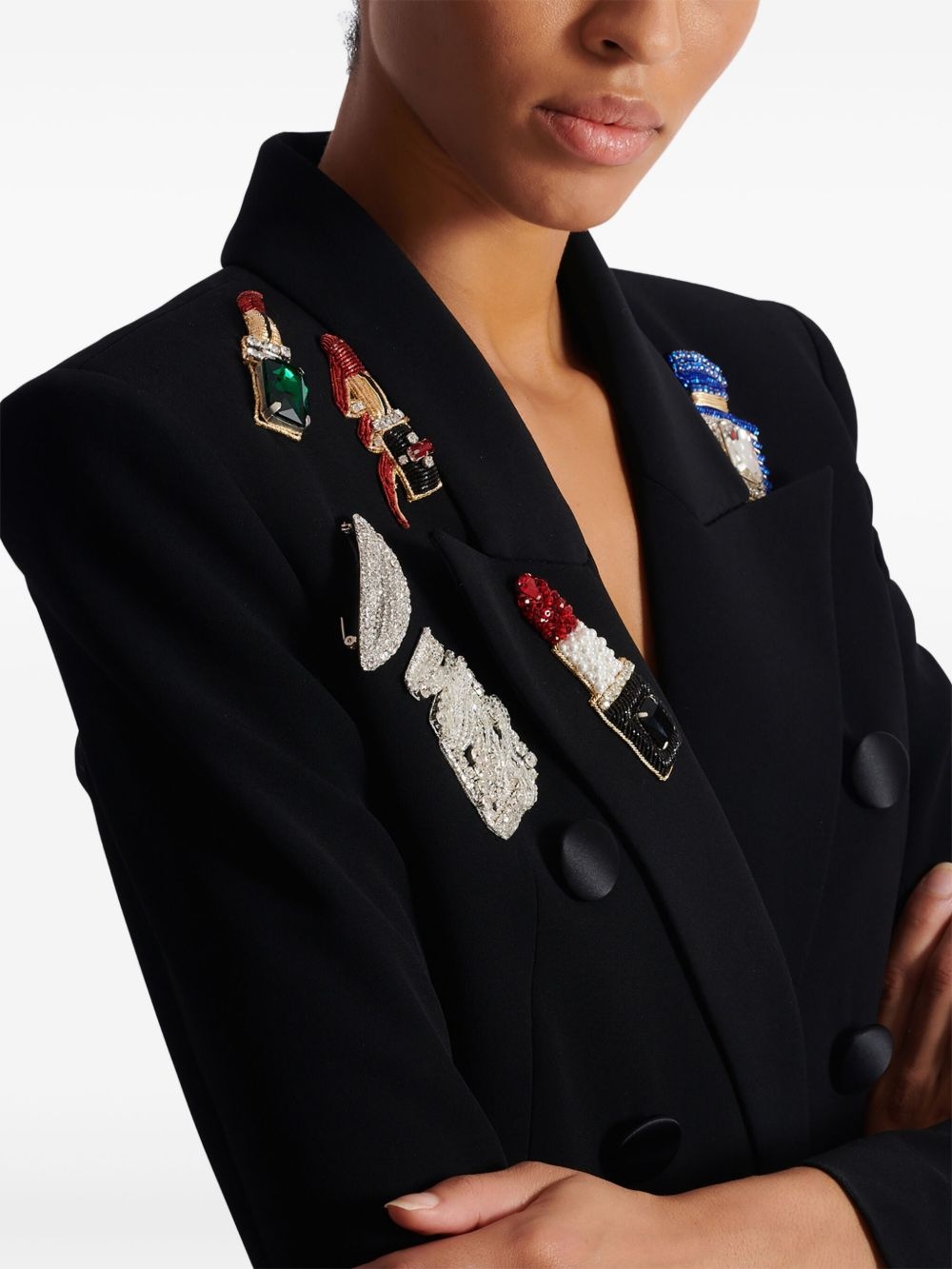 embroidered patches fitted jacket - 7