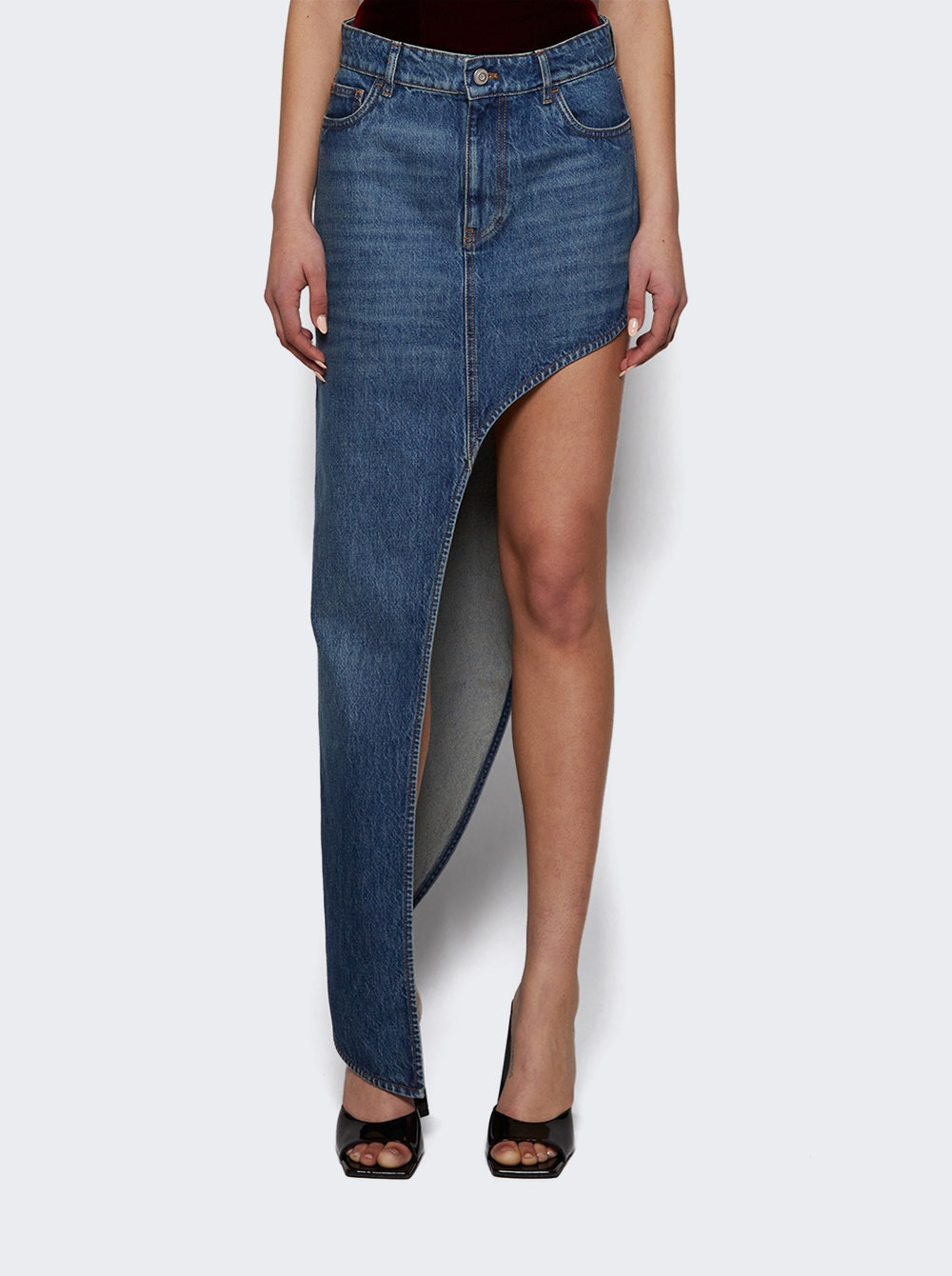One Leg Denim Skirt Blue - 2