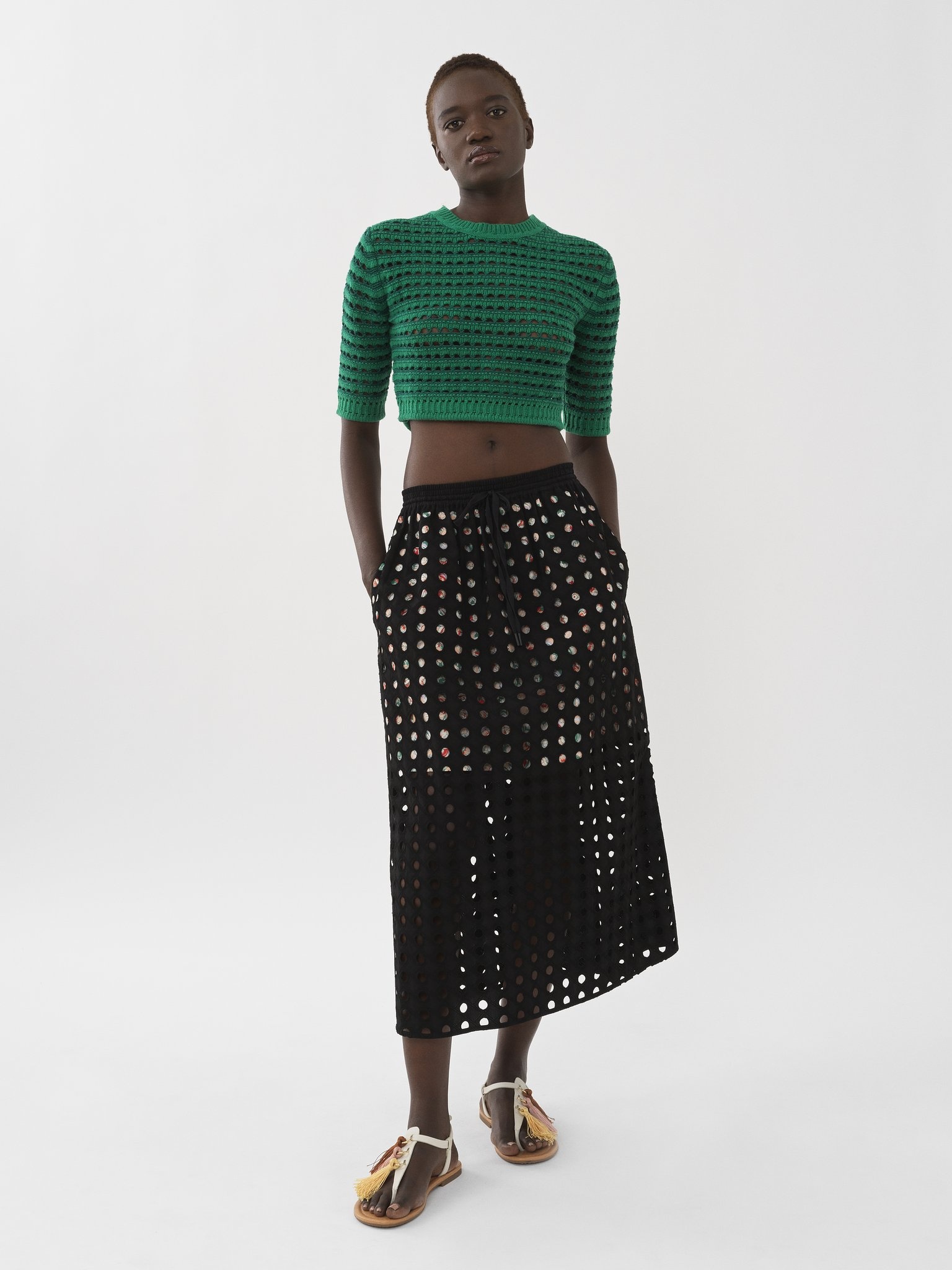 EYELET MID-LENGTH SKIRT - 2