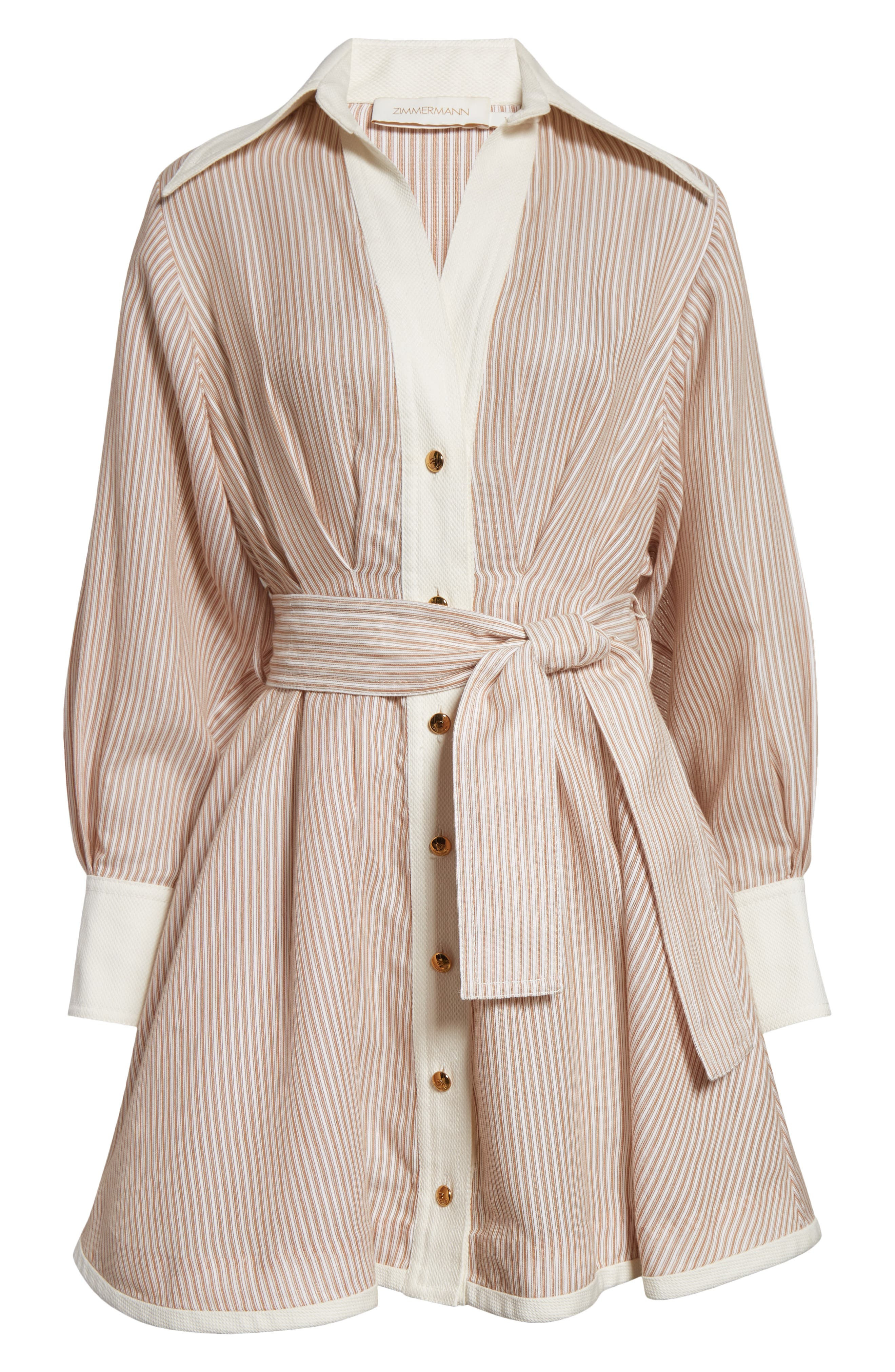 Zimmermann Hypnotic Stripe Long Sleeve Belted Cotton & Silk Minidress in Tan Stripe at Nordstrom - 5