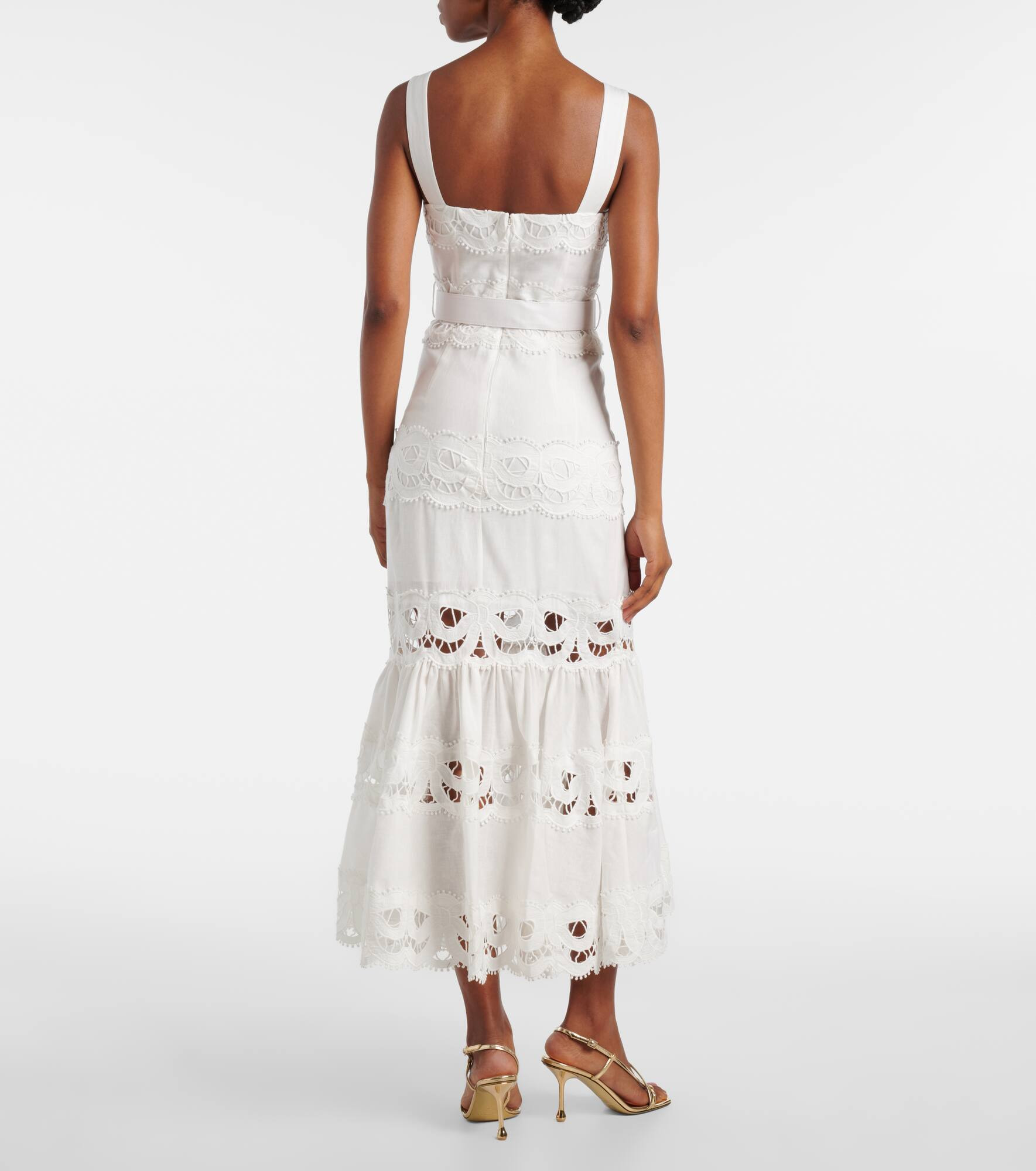 Lace-trimmed linen and cotton midi dress - 3