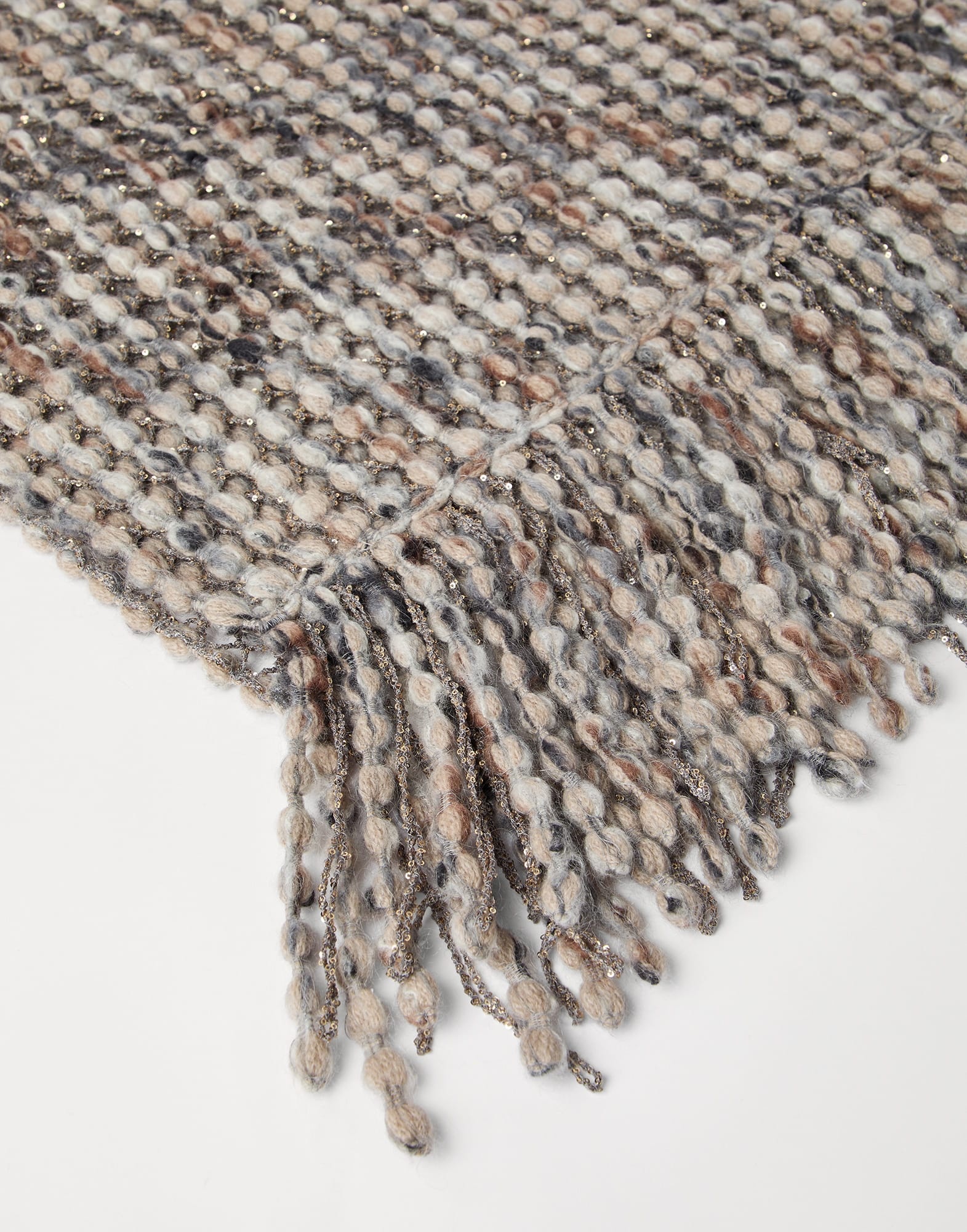 Virgin wool, cashmere and mohair balloon net embroidery knit scarf - 2