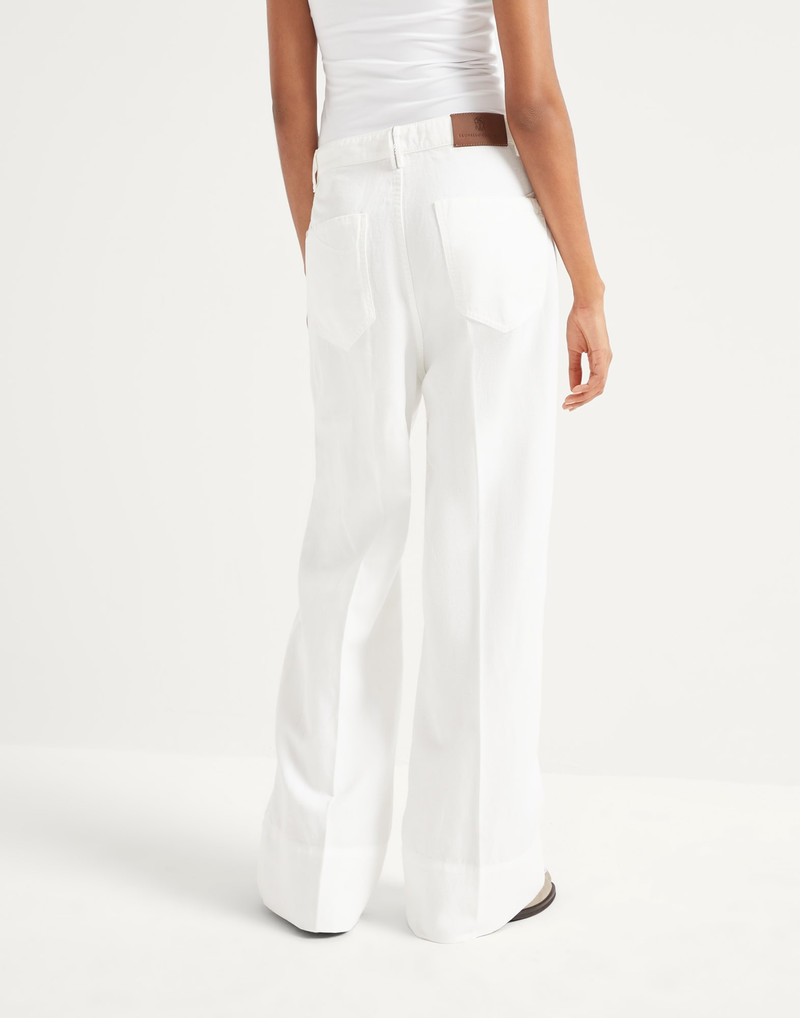 Brunello Cucinelli Garment-dyed cotton and linen cover loose trousers with monili outlook