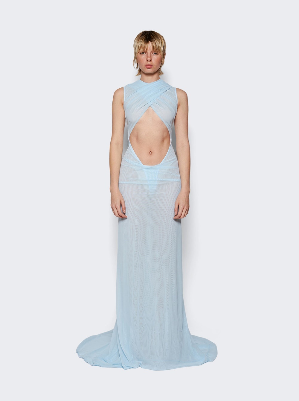 Sleeveless Gown With Criss Cross Draping Baby Blue - 3