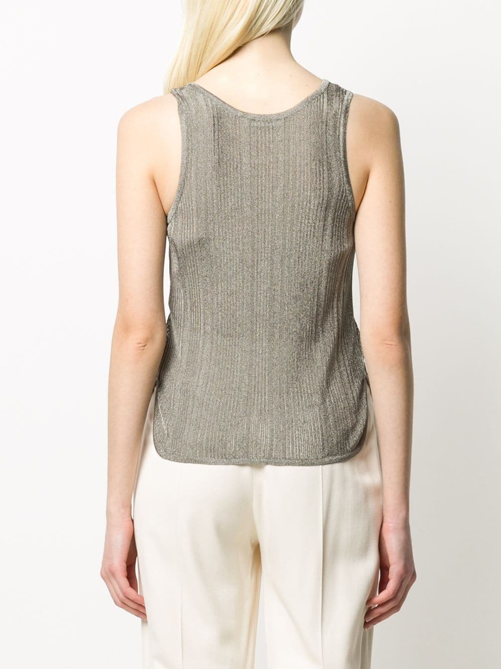 metallic effect ribbed tank top - 4