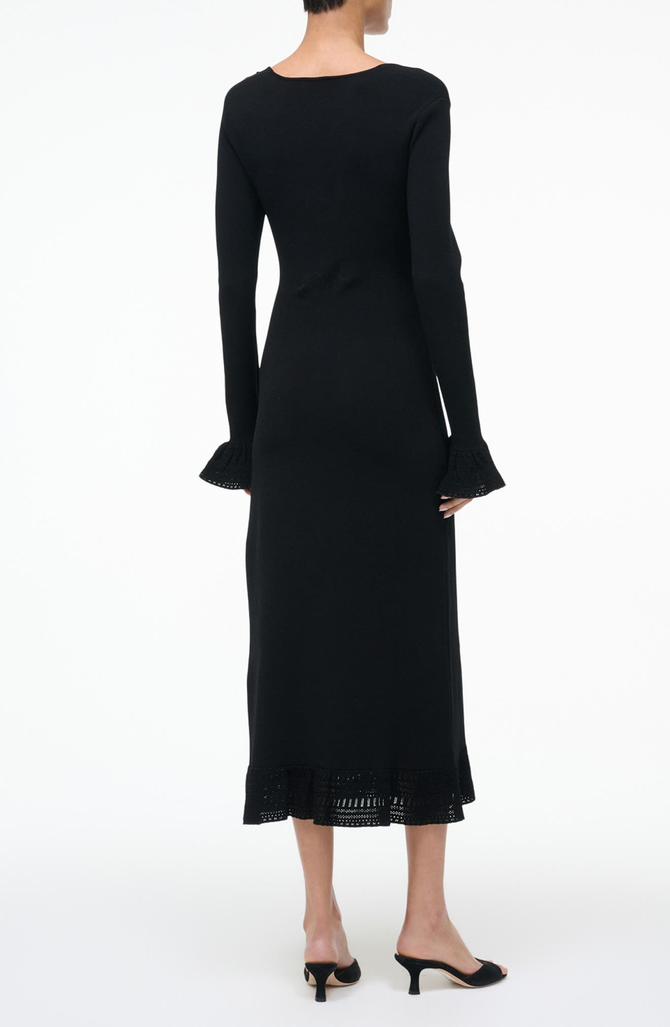 STAUD Shelley Lace & Ruffle Long Sleeve Midi Dress in Black at Nordstrom - 2