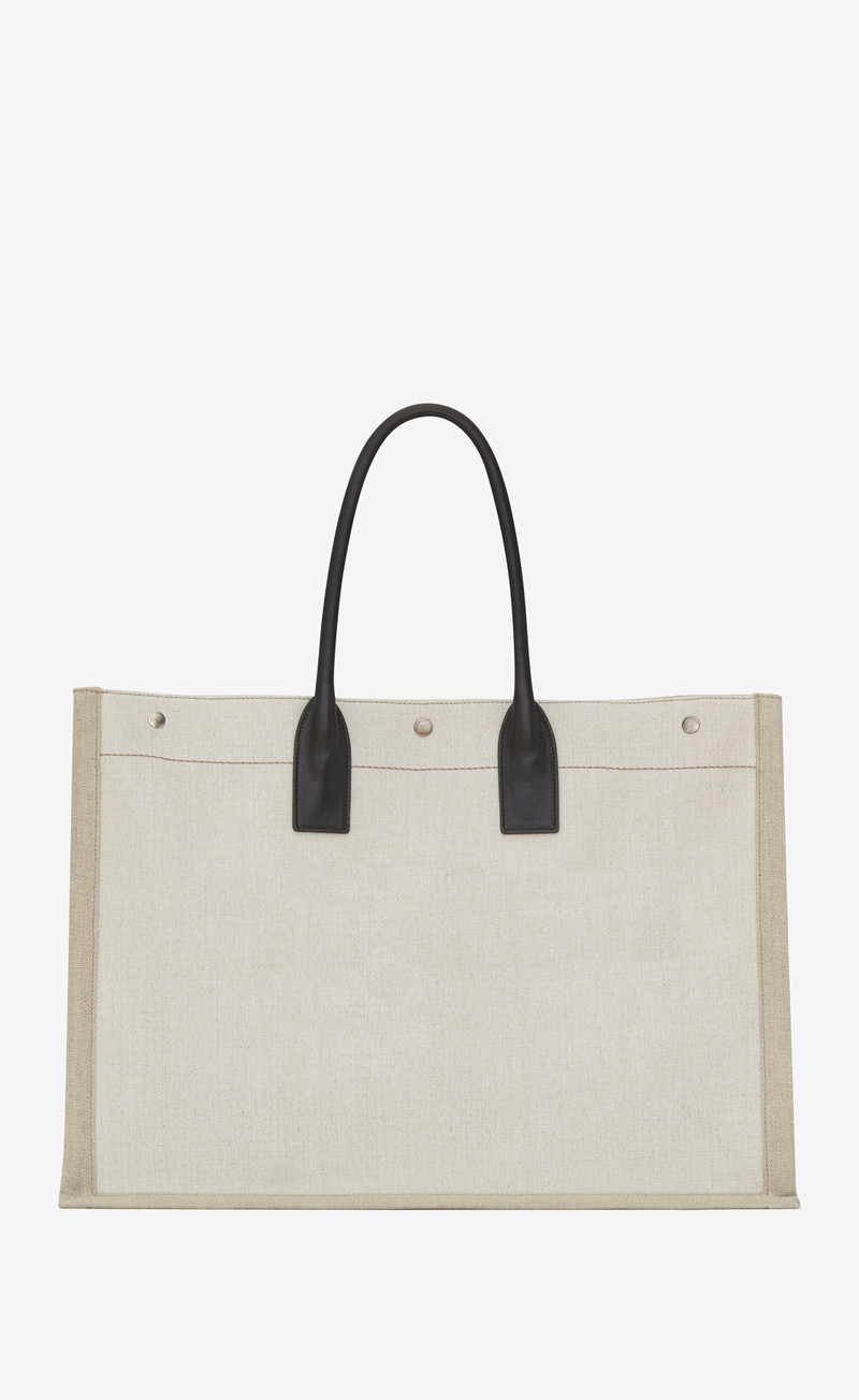 SAINT LAURENT rive gauche tote bag in linen and leather outlook