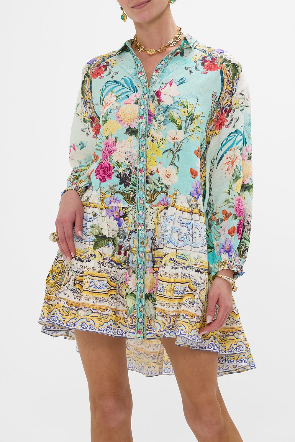 LONG SLEEVE TIERED SHORT DRESS - 5