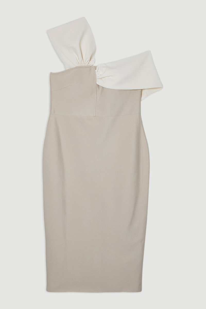 Plus Size Figure Form Bandage Knit Asymmetric Strap Midi Dress 4