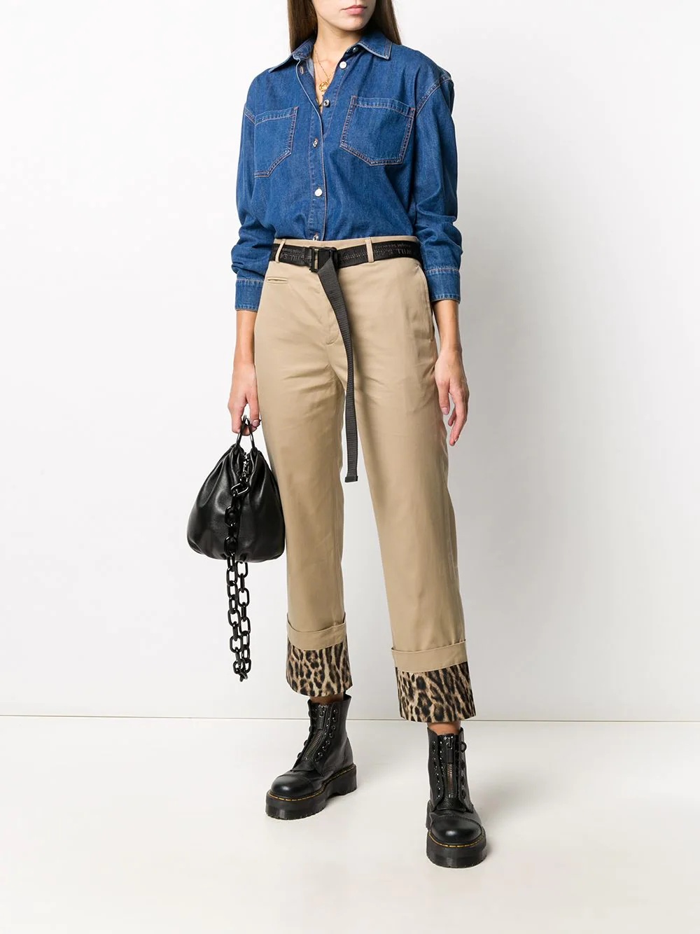 leopard print turn-up cuff trousers - 2